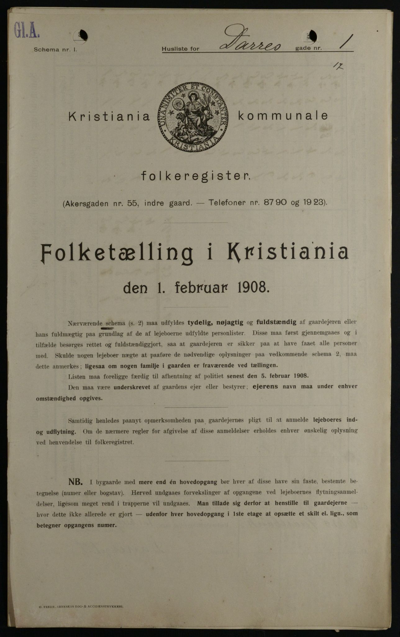 OBA, Kommunal folketelling 1.2.1908 for Kristiania kjøpstad, 1908, s. 14320