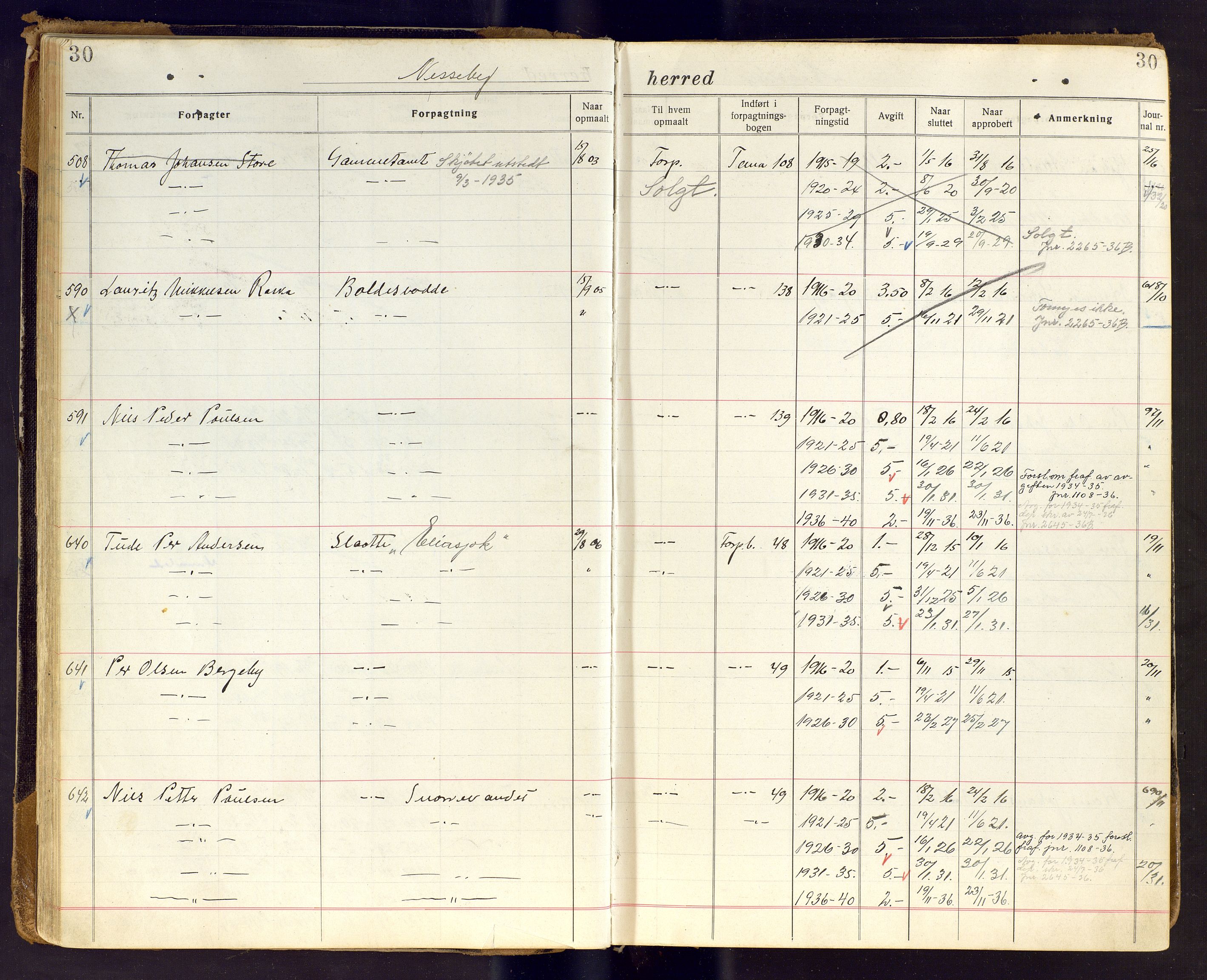 Finnmark jordsalgskommisjon/jordsalgskontor og Statskog SF Finnmark jordsalgskontor, AV/SATØ-S-1443/J/Ja/L0007: Forpaktningsbok for Finnmark III, 1913-1937, s. 30