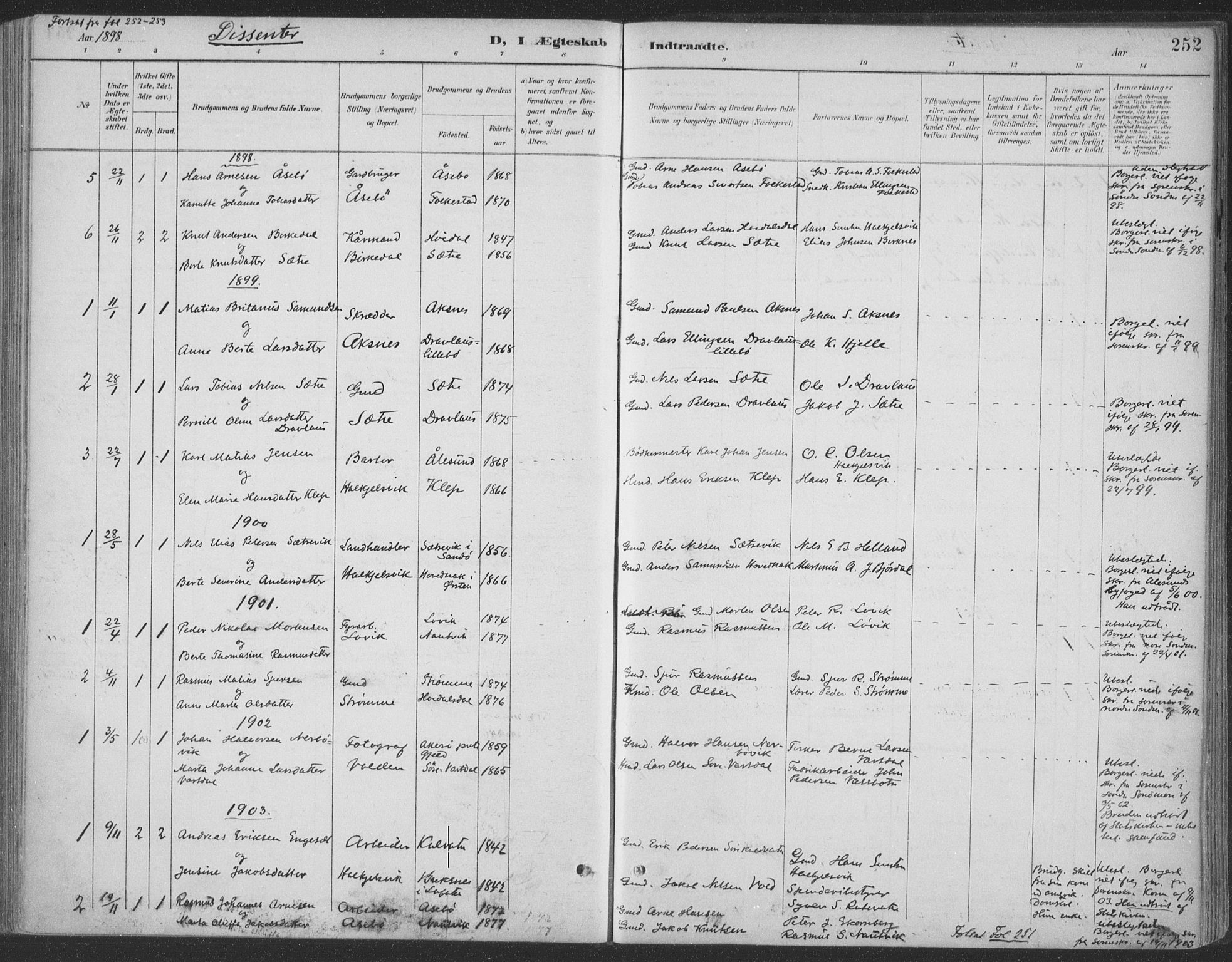 Ministerialprotokoller, klokkerbøker og fødselsregistre - Møre og Romsdal, SAT/A-1454/511/L0142: Ministerialbok nr. 511A09, 1891-1905, s. 252