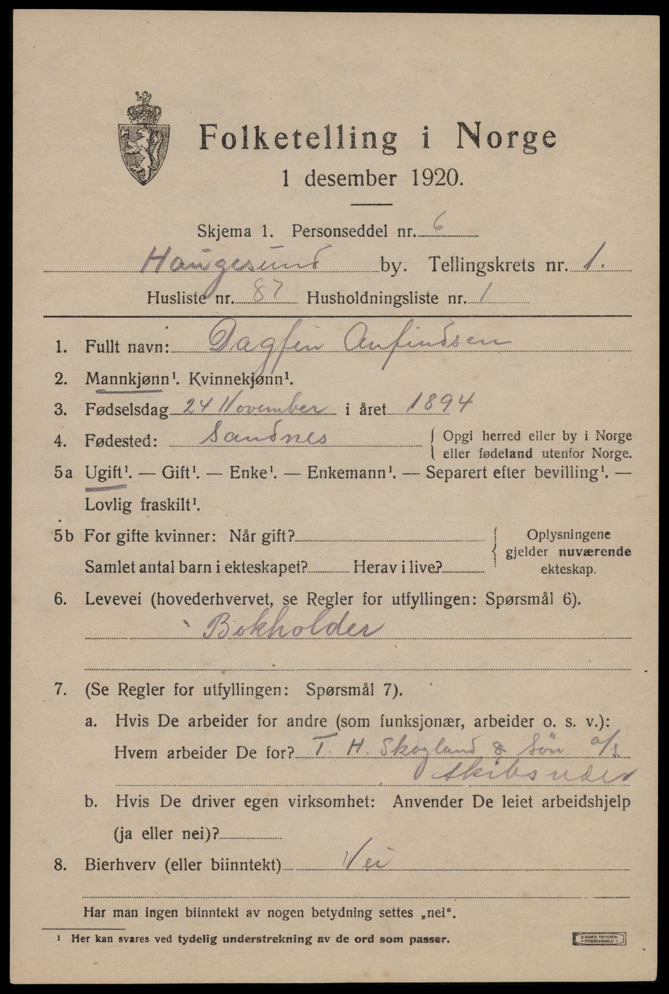 SAST, Folketelling 1920 for 1106 Haugesund kjøpstad, 1920, s. 12777