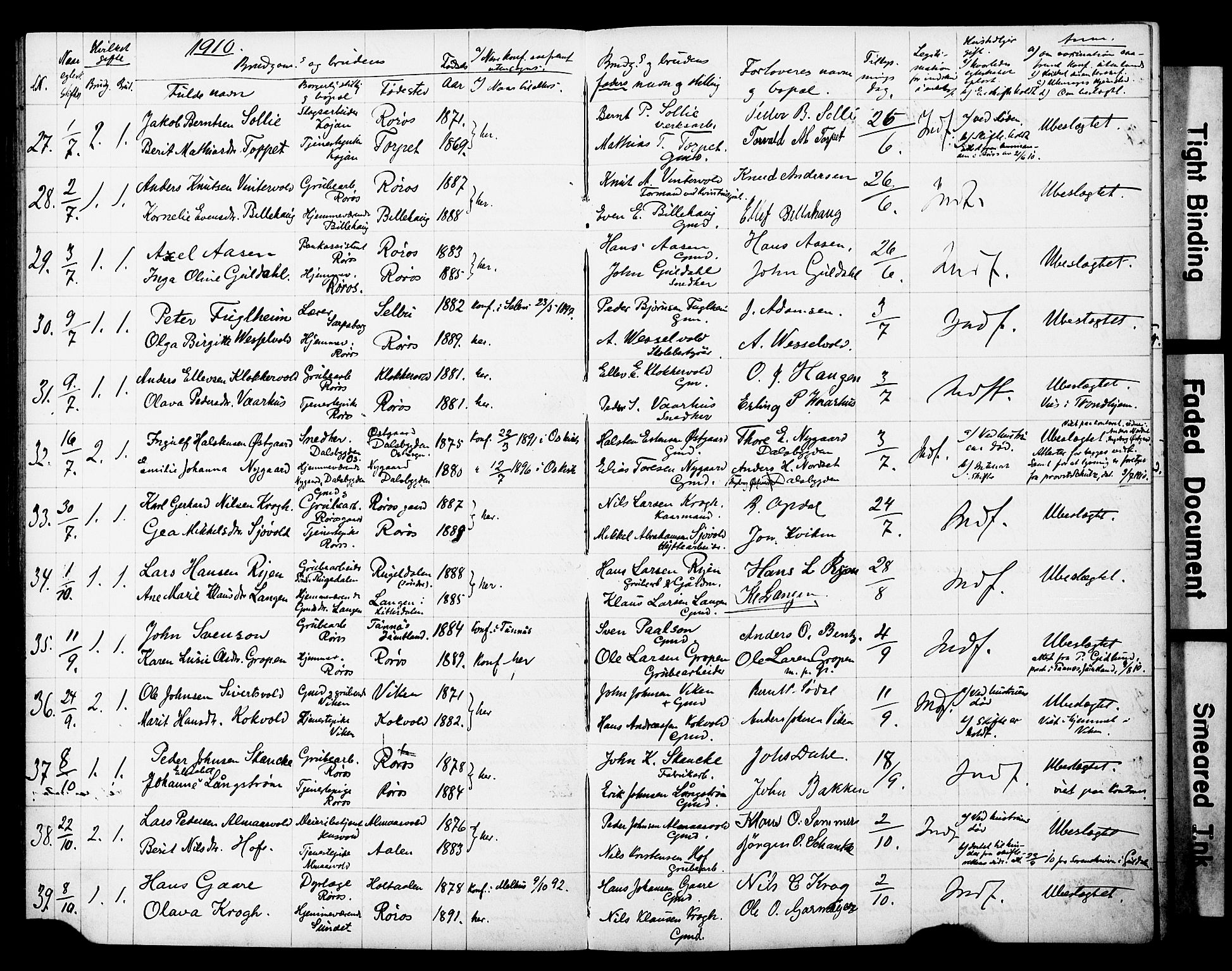 Ministerialprotokoller, klokkerbøker og fødselsregistre - Sør-Trøndelag, AV/SAT-A-1456/681/L0934: Lysningsprotokoll nr. 681A12, 1884-1918