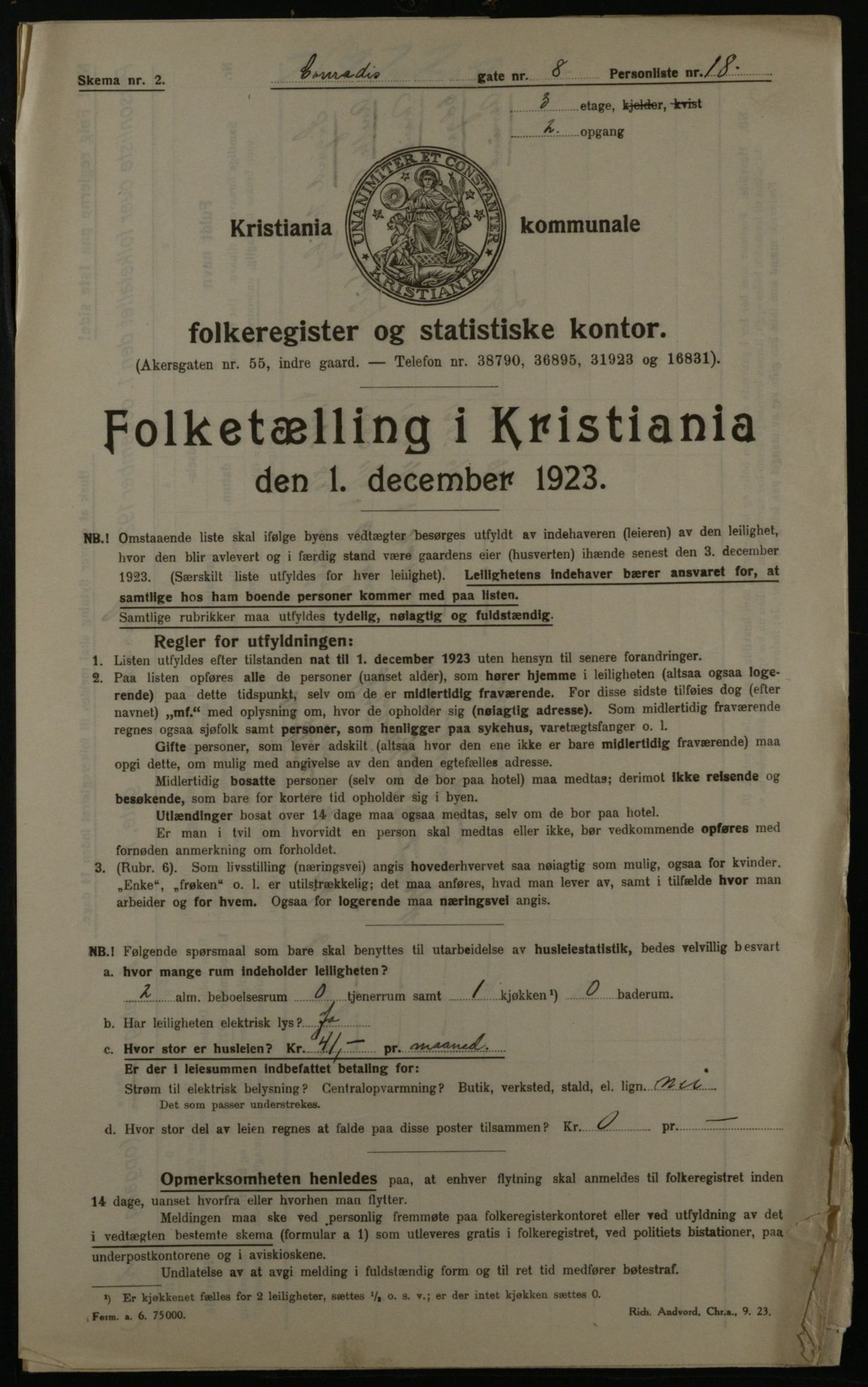 OBA, Kommunal folketelling 1.12.1923 for Kristiania, 1923, s. 15419