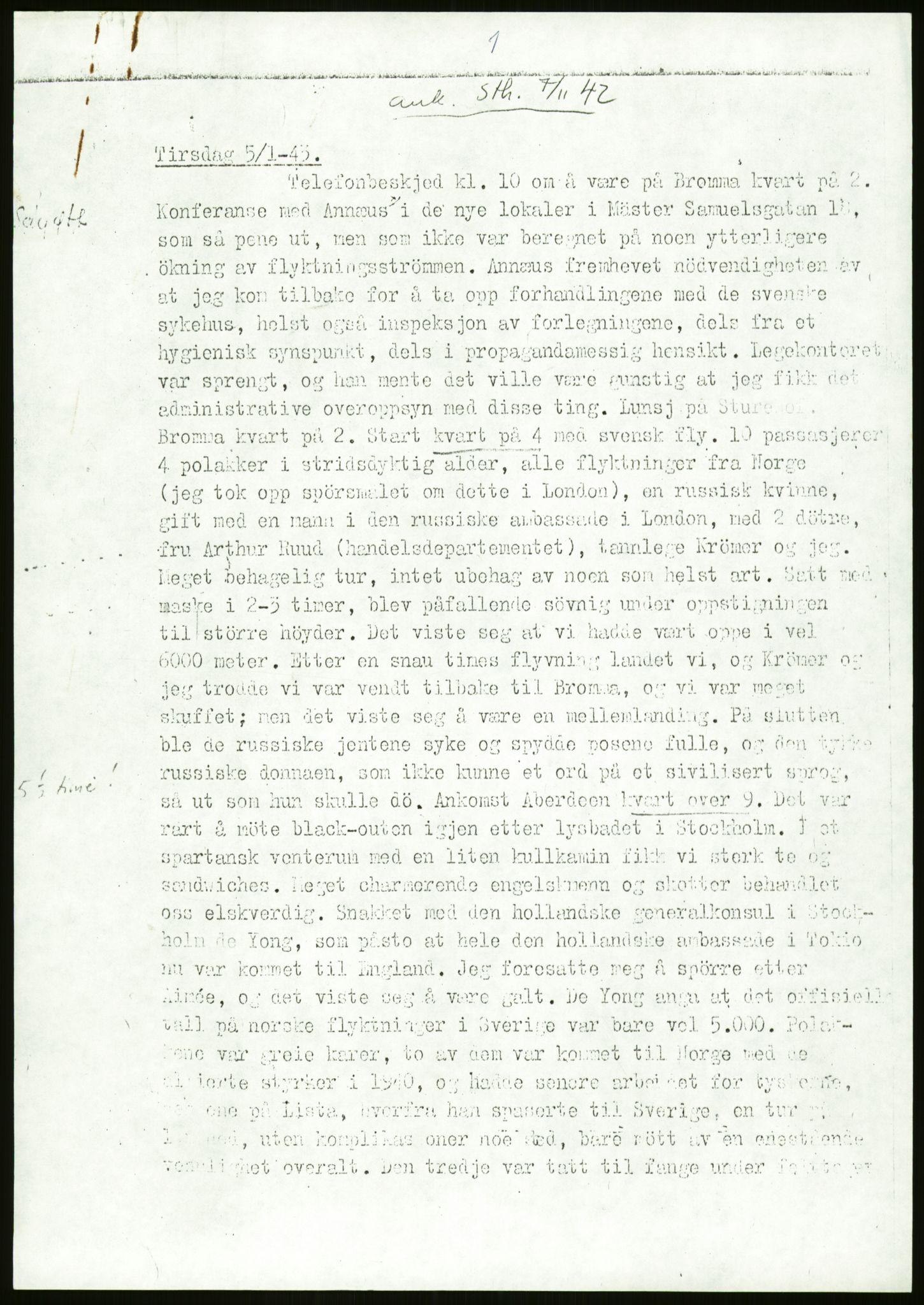 Ustvedt, Hans Jacob / Ustvedt familien, AV/RA-PA-1248/H/L0047/0002: Dagbøker / Londondagboken, 1943, s. 1