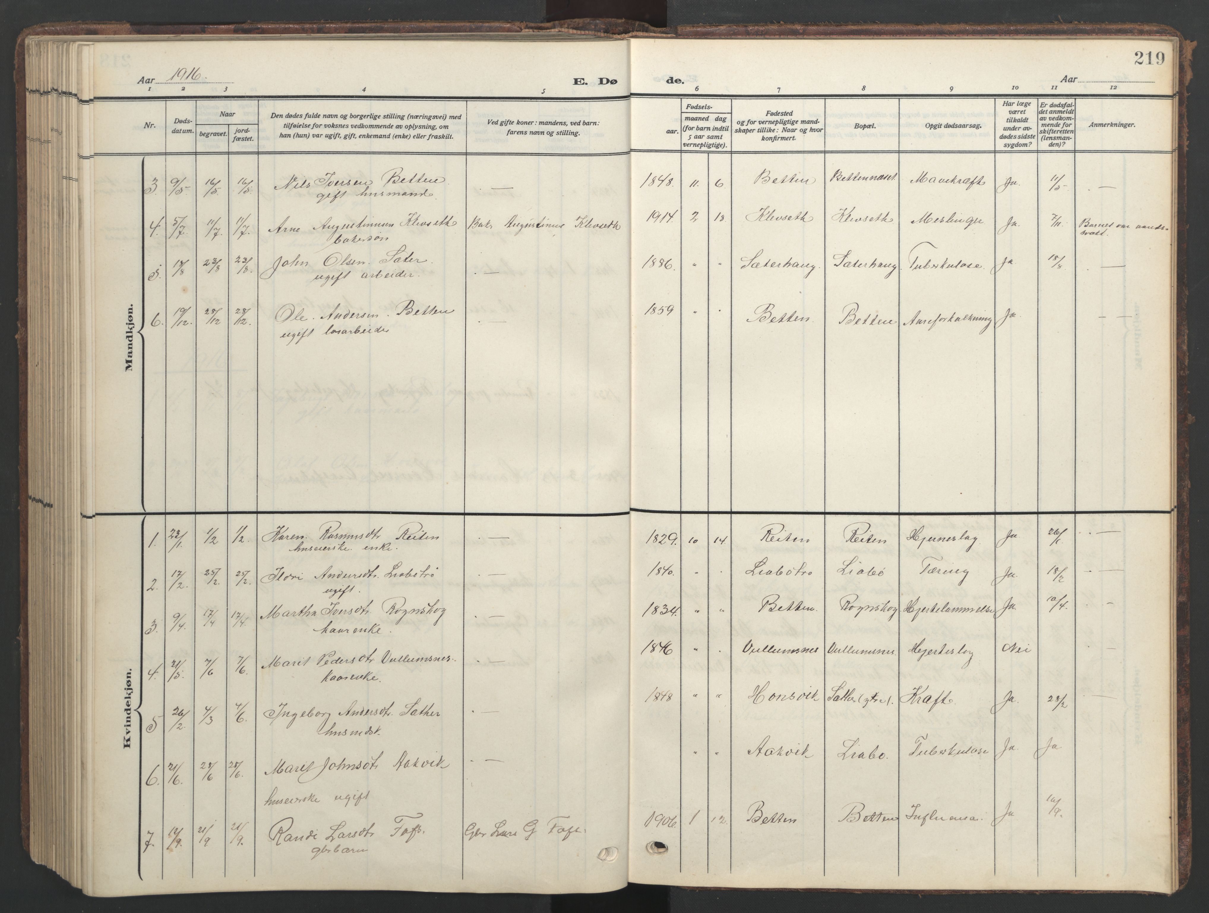 Ministerialprotokoller, klokkerbøker og fødselsregistre - Møre og Romsdal, AV/SAT-A-1454/576/L0891: Klokkerbok nr. 576C02, 1909-1946, s. 219