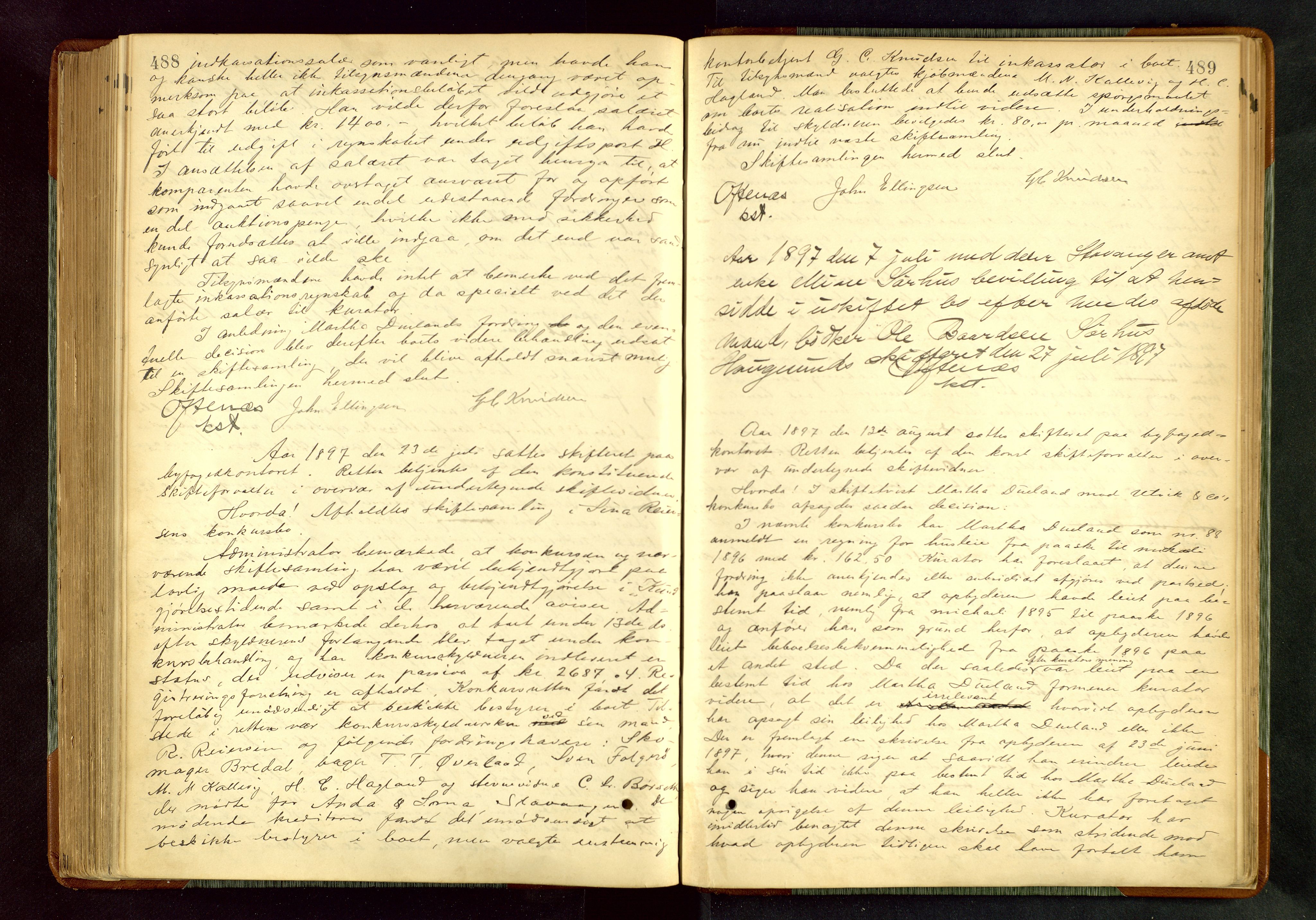 Haugesund tingrett, AV/SAST-A-101415/01/IV/IVA/L0005: Skifteprotokoll med register, 1887-1900, s. 488-489