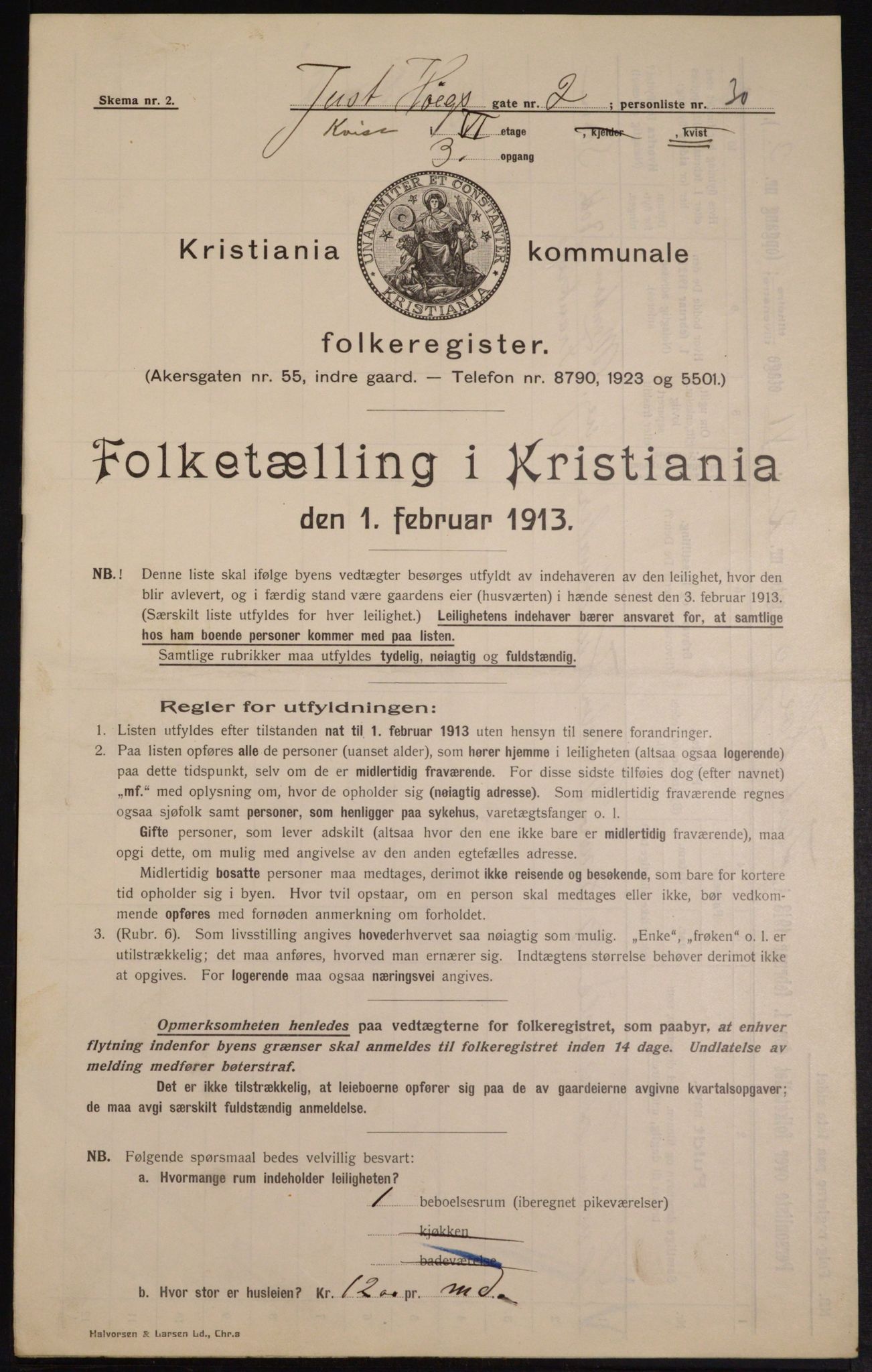 OBA, Kommunal folketelling 1.2.1913 for Kristiania, 1913, s. 47431