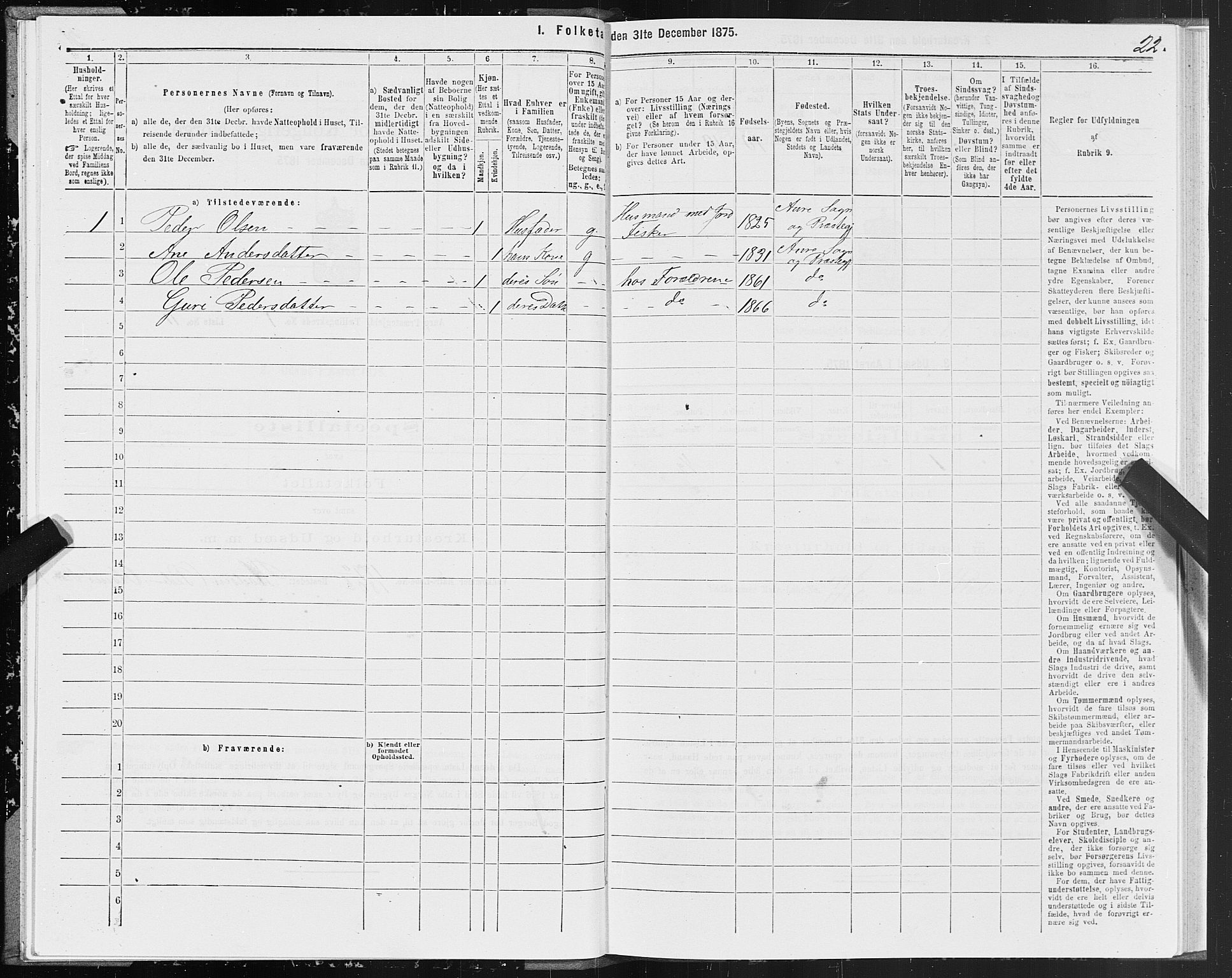 SAT, Folketelling 1875 for 1569P Aure prestegjeld, 1875, s. 1022