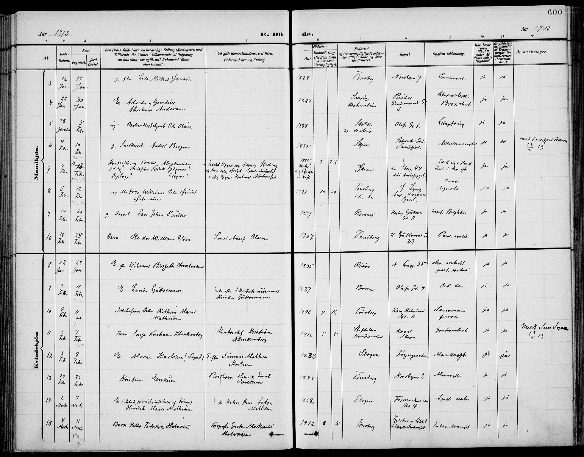Tønsberg kirkebøker, AV/SAKO-A-330/F/Fa/L0013: Ministerialbok nr. I 13, 1900-1913, s. 600