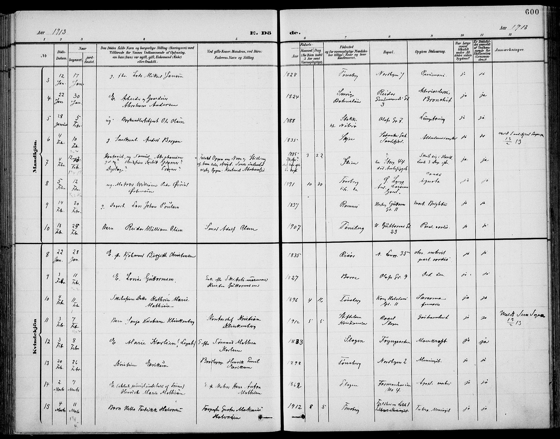 Tønsberg kirkebøker, AV/SAKO-A-330/F/Fa/L0013: Ministerialbok nr. I 13, 1900-1913, s. 600