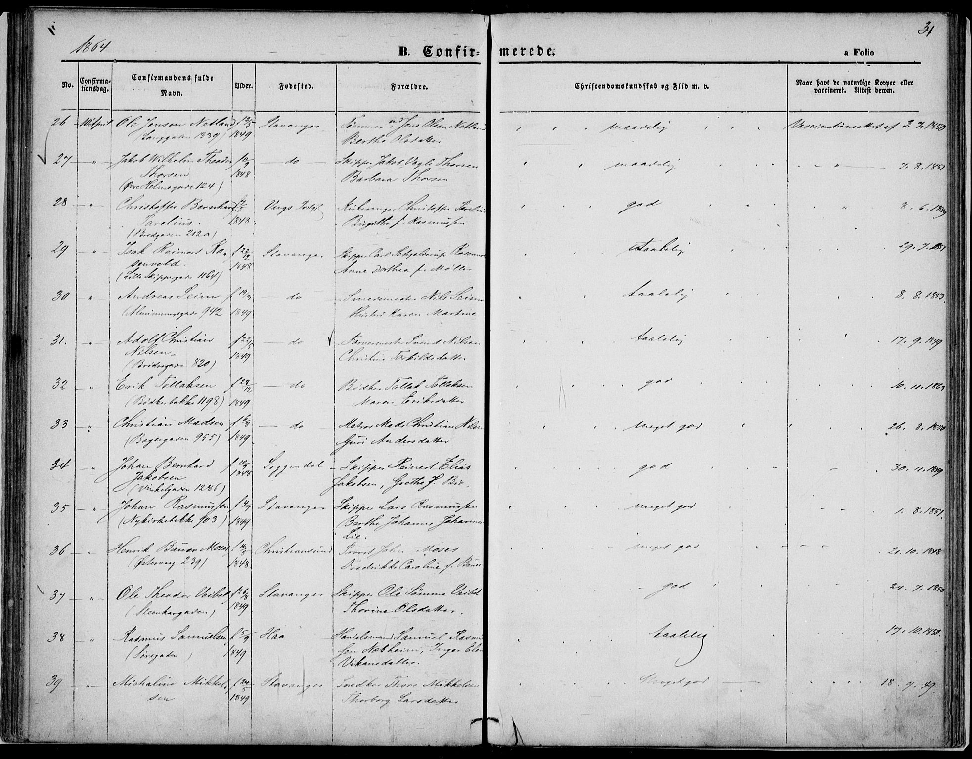 St. Petri sokneprestkontor, AV/SAST-A-101813/001/30/30BA/L0004: Ministerialbok nr. A 4, 1861-1865, s. 31