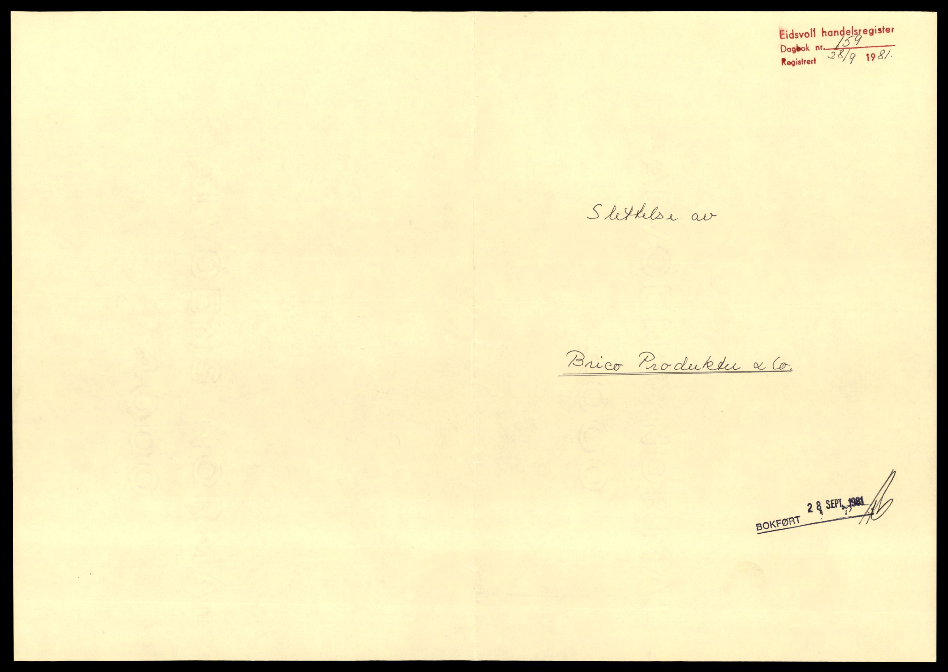 Eidsvoll tingrett, AV/SAT-A-10371/K/Kd/Kda/L0012:  Aksjeselskap, Br-Eidsvoll B , 1944-1990, s. 1