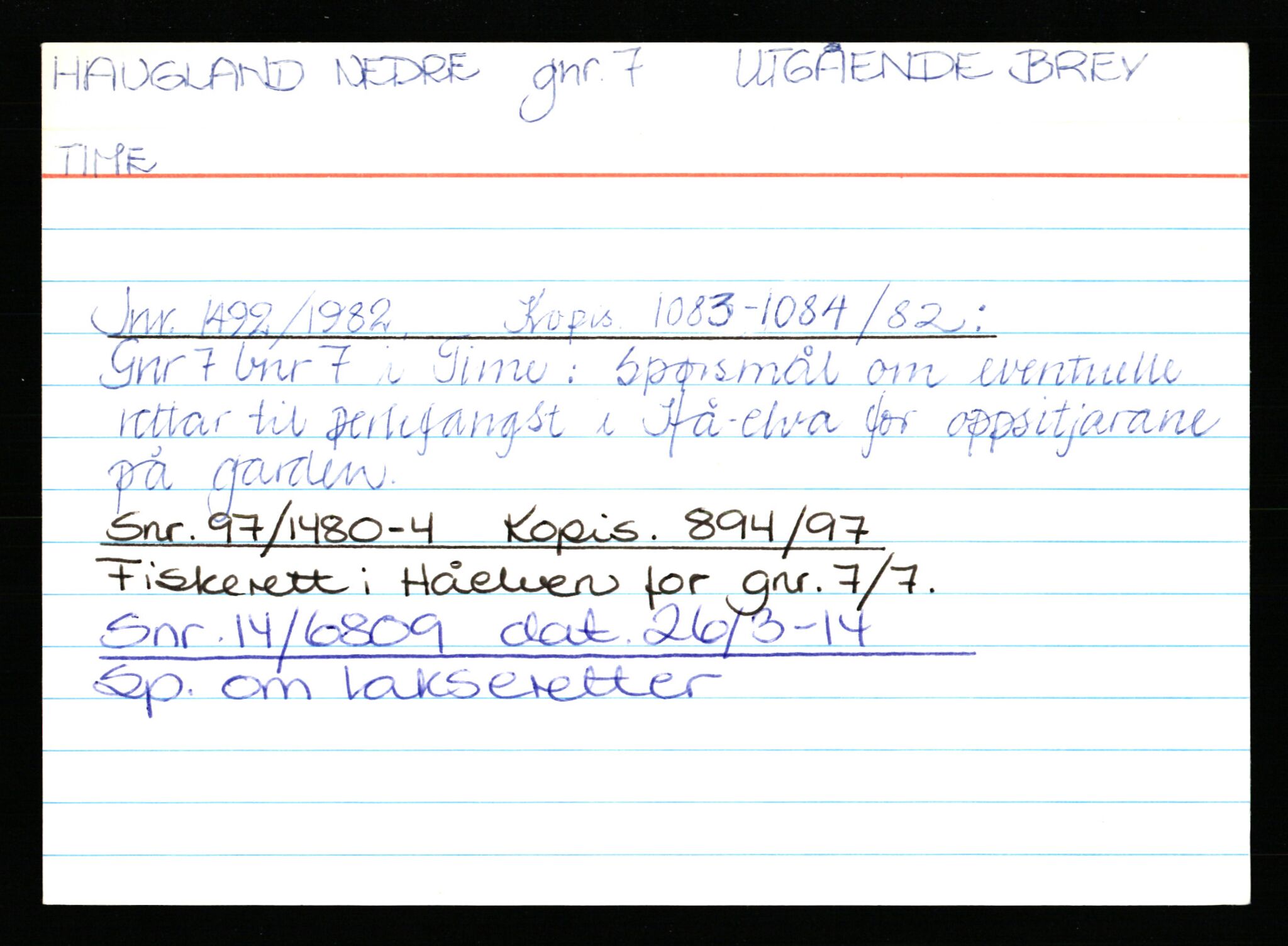 Statsarkivet i Stavanger, AV/SAST-A-101971/03/Y/Yk/L0015: Registerkort sortert etter gårdsnavn: Haneberg - Haugland nedre, 1750-1930, s. 657