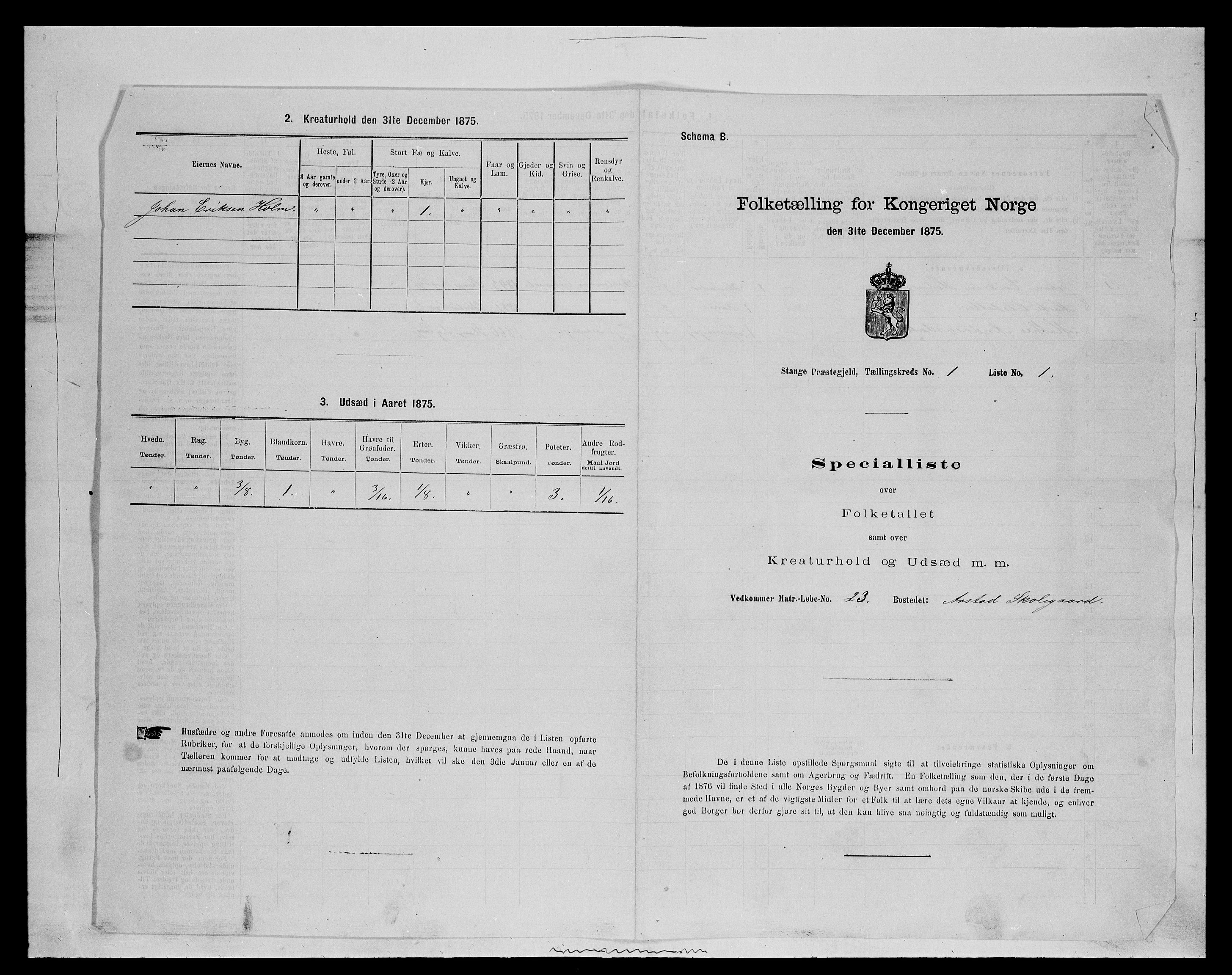 SAH, Folketelling 1875 for 0417P Stange prestegjeld, 1875, s. 103