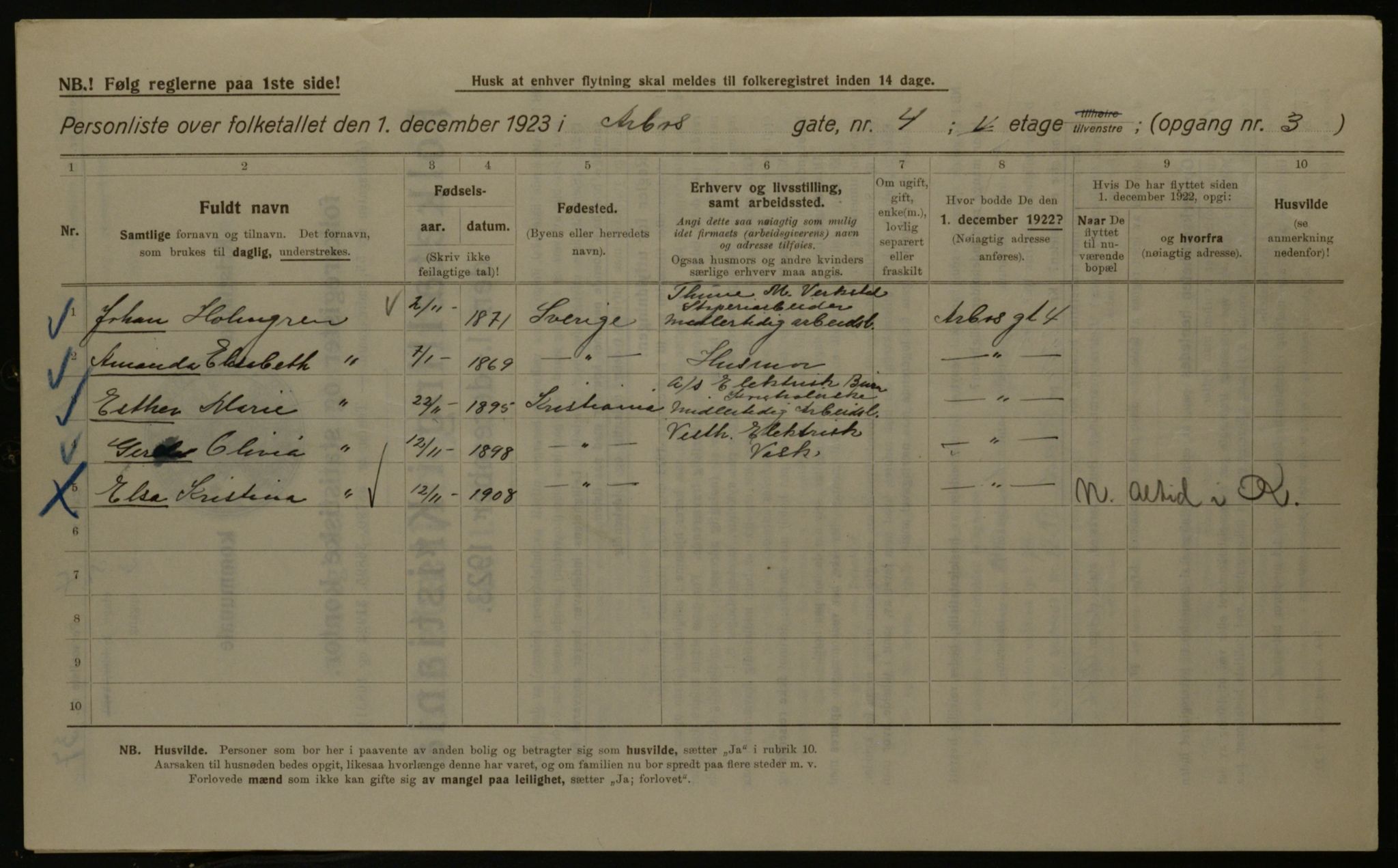 OBA, Kommunal folketelling 1.12.1923 for Kristiania, 1923, s. 2203