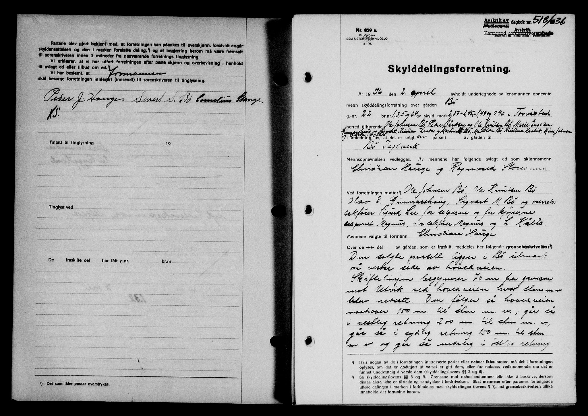 Karmsund sorenskriveri, SAST/A-100311/01/II/IIB/L0066: Pantebok nr. 47A, 1936-1936, Dagboknr: 518/1936