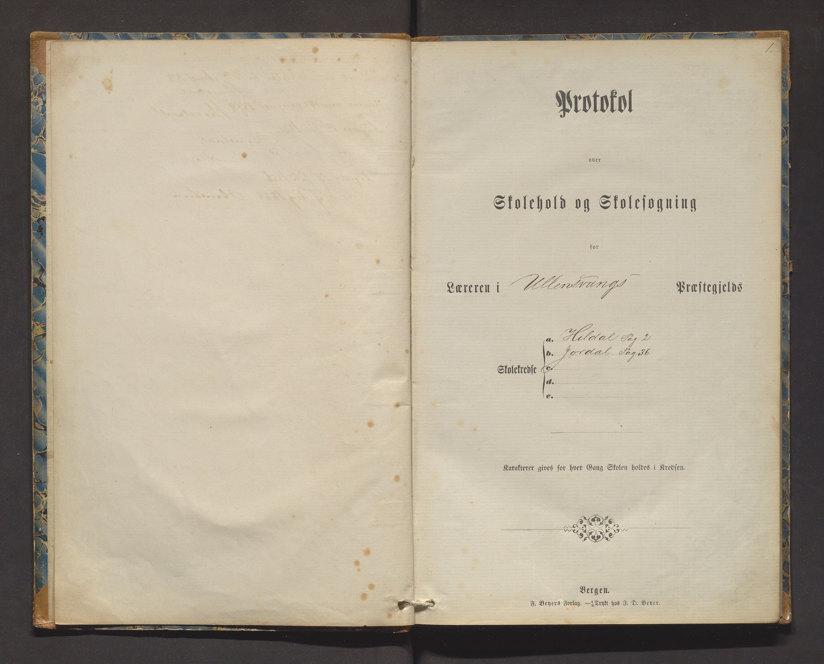 Odda kommune. Barneskulane , IKAH/1228-231/F/Fe/L0002: Skuleprotokoll for Hildal og Jordal krinsar, 1873-1890