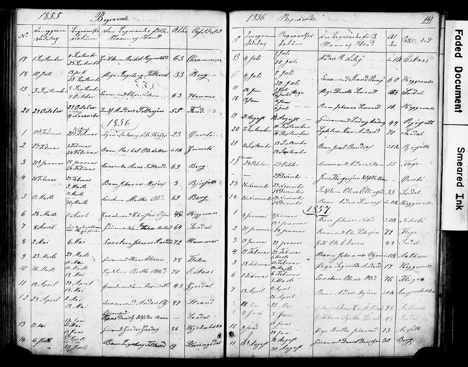 Jølster sokneprestembete, AV/SAB-A-80701/H/Hab/Haba/L0001: Klokkerbok nr. A 1, 1853-1894, s. 141