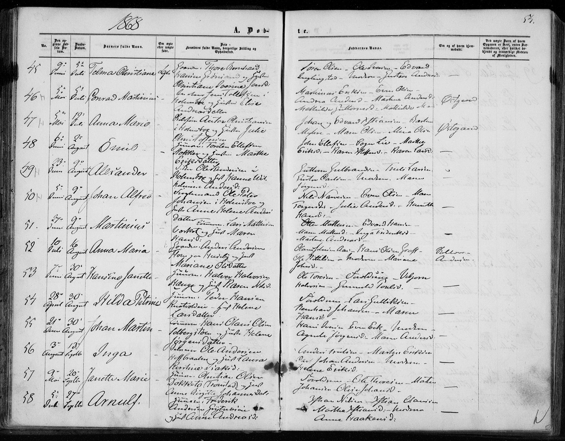 Hurum kirkebøker, AV/SAKO-A-229/F/Fa/L0012: Ministerialbok nr. 12, 1861-1875, s. 54