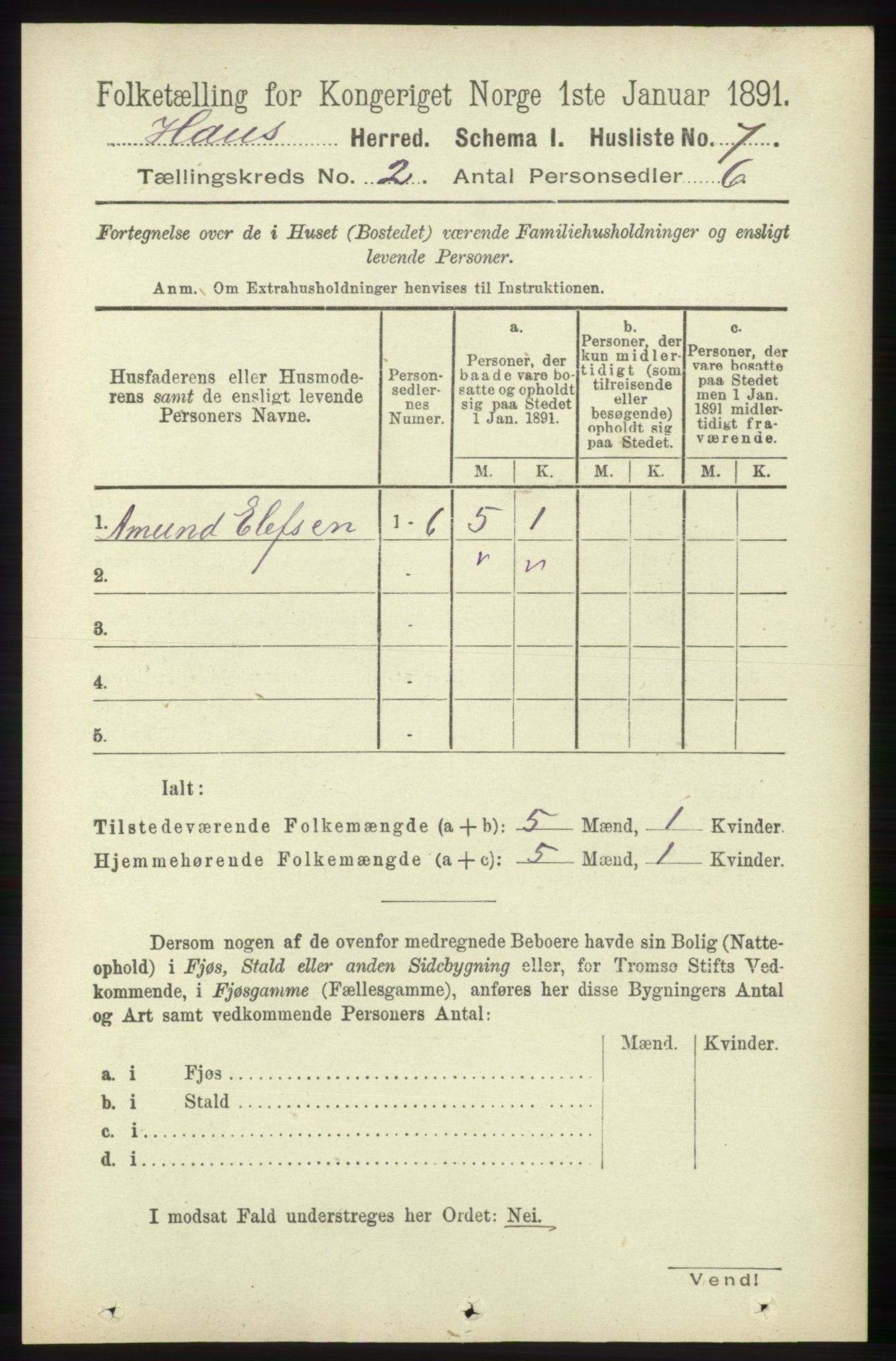 RA, Folketelling 1891 for 1250 Haus herred, 1891, s. 456