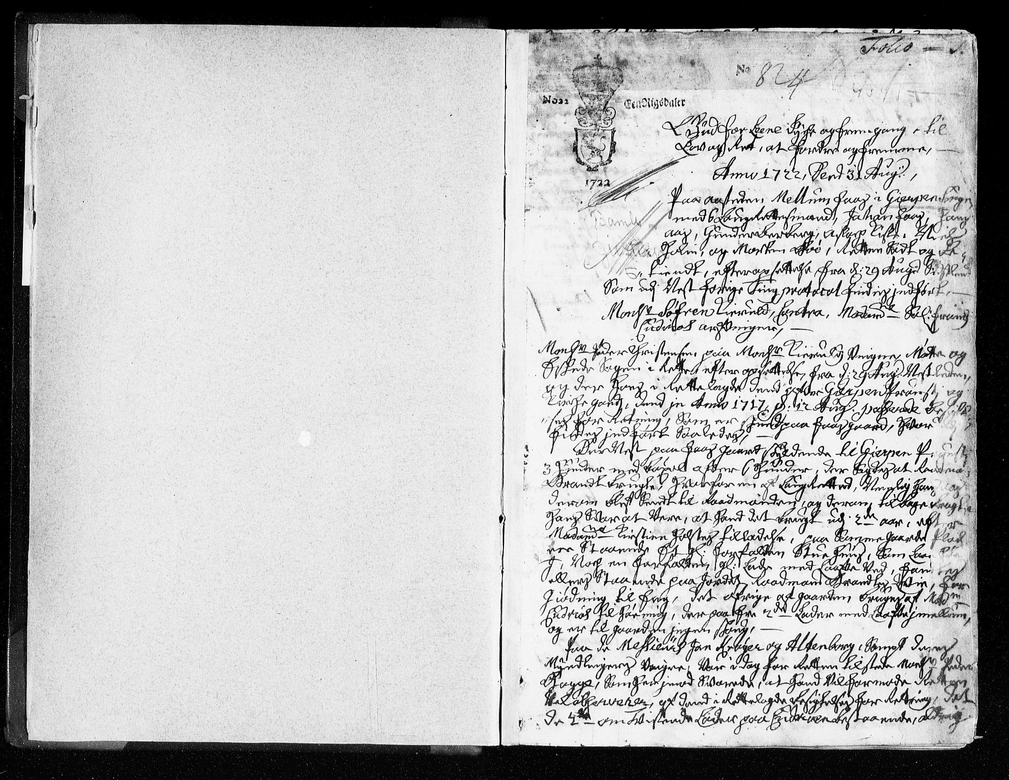 Bamble sorenskriveri, SAKO/A-214/F/Fa/Faa/L0008: Tingbok, 1722-1724, s. 1