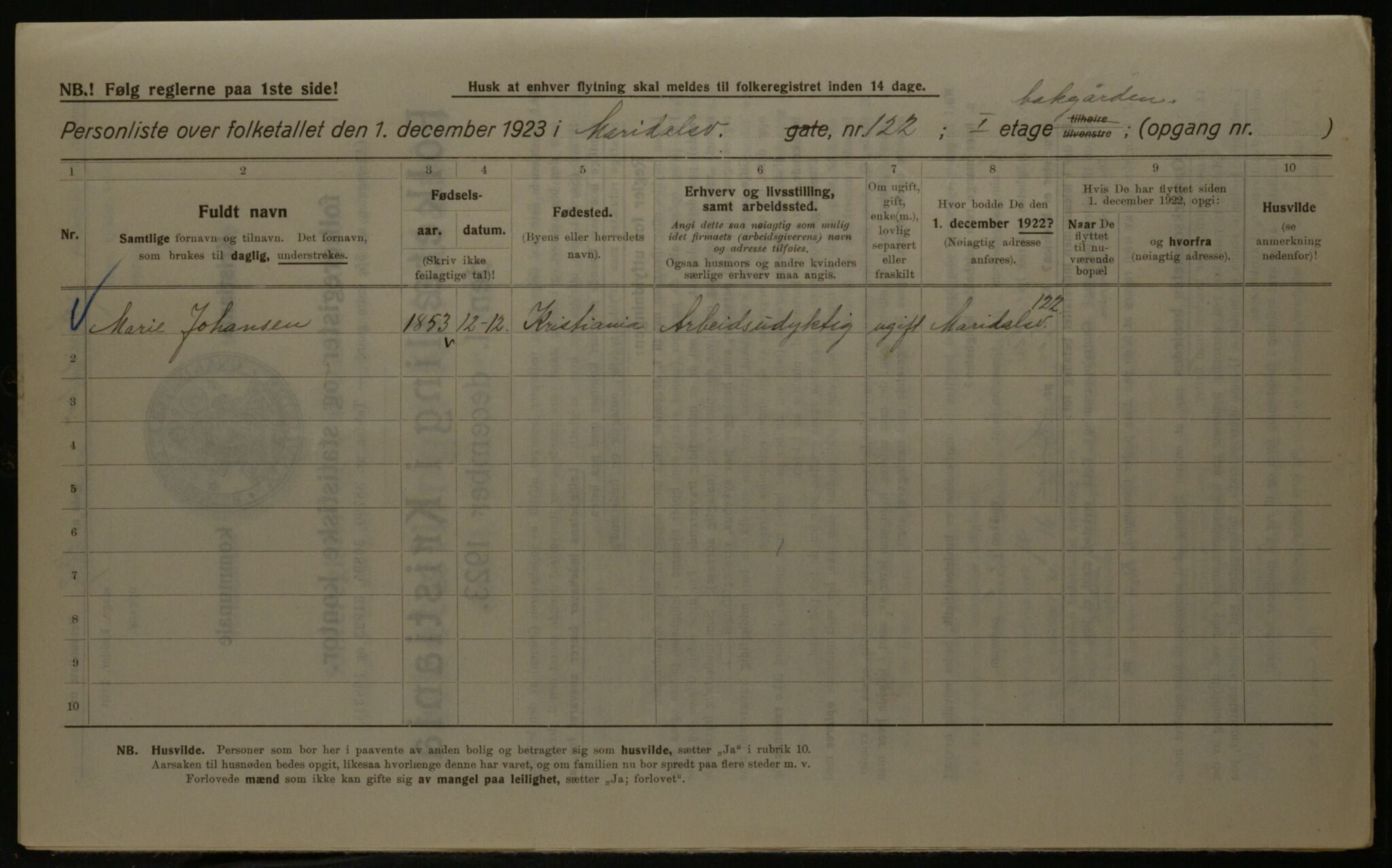 OBA, Kommunal folketelling 1.12.1923 for Kristiania, 1923, s. 68838