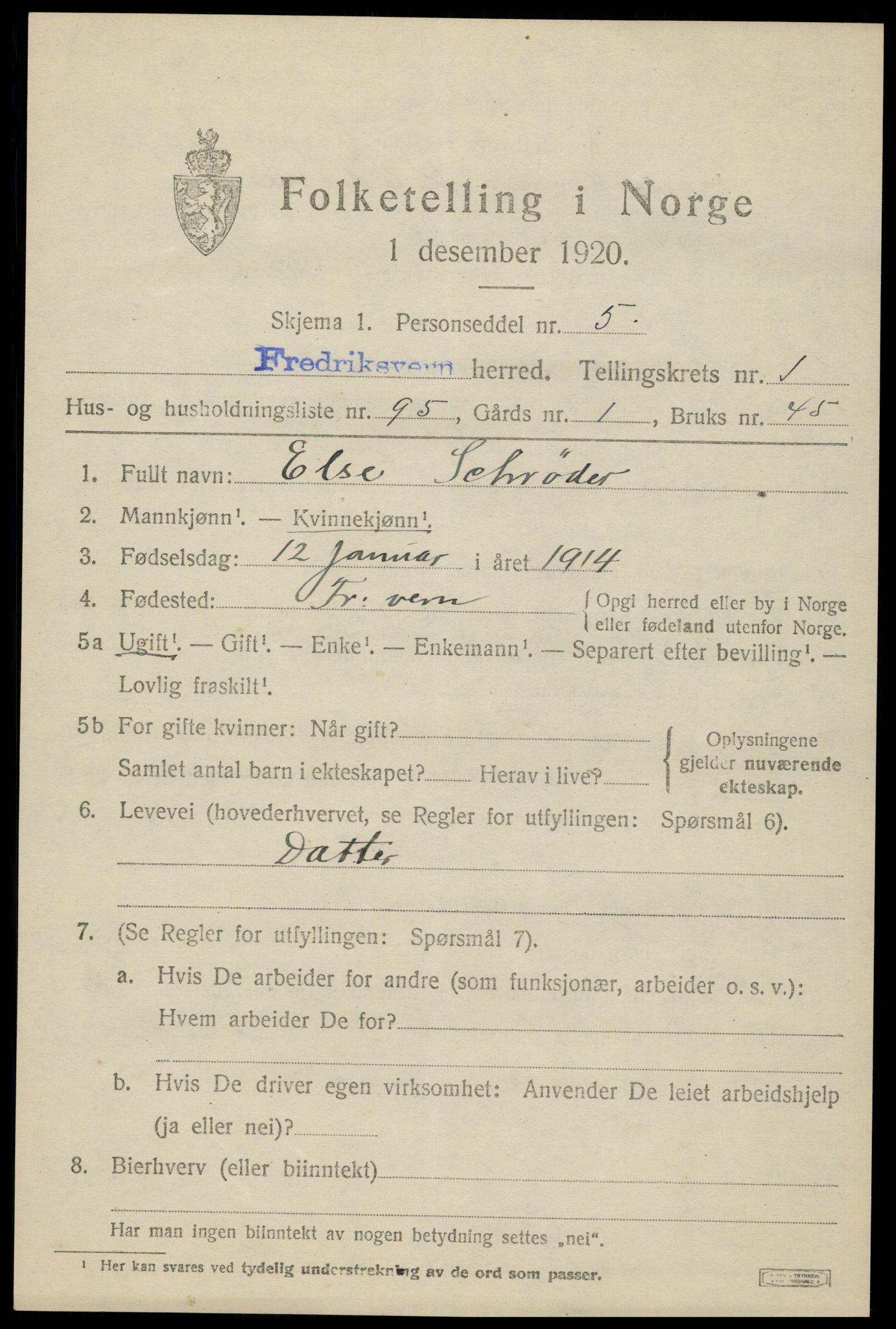 SAKO, Folketelling 1920 for 0798 Fredriksvern herred, 1920, s. 993