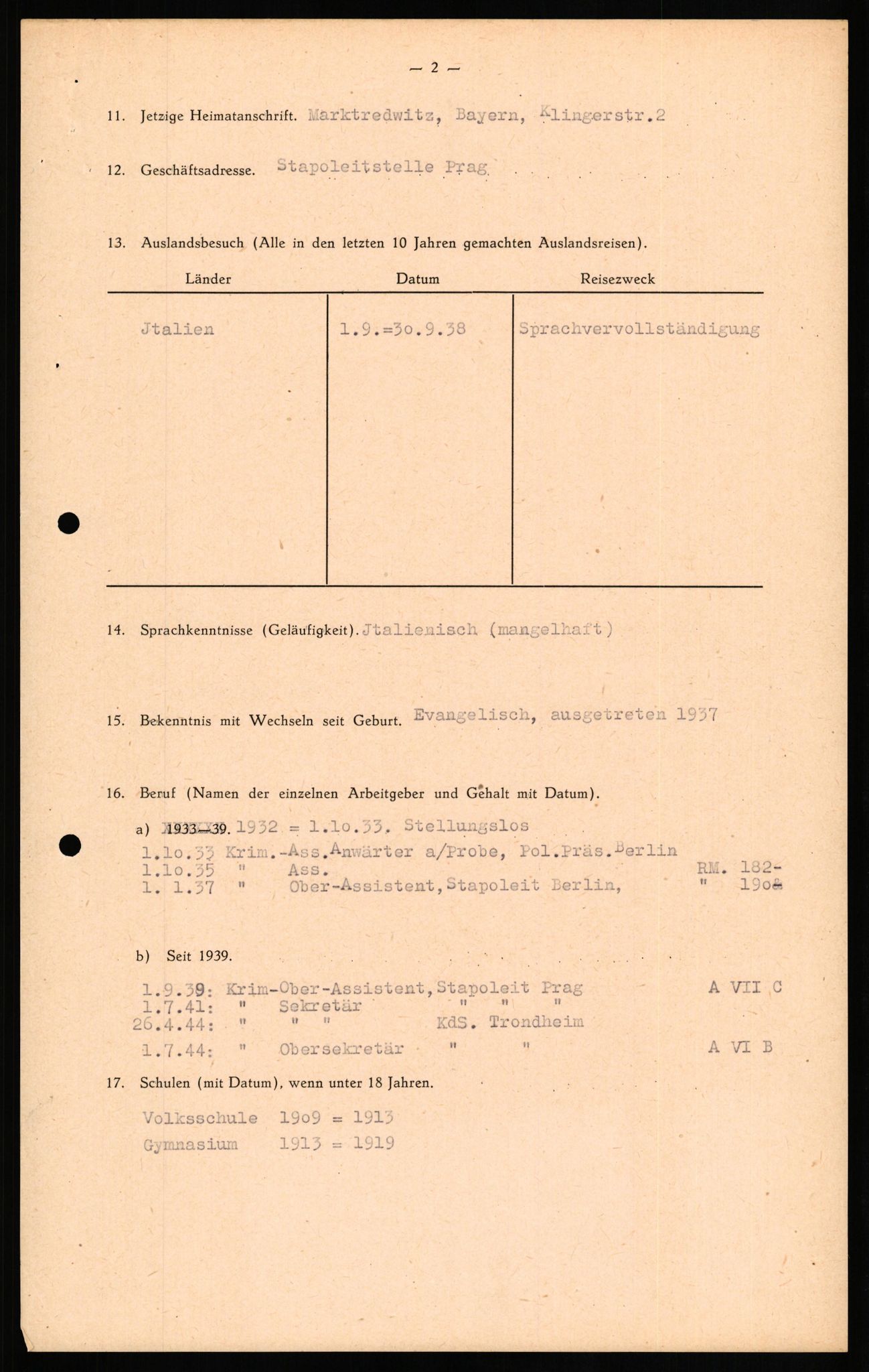 Forsvaret, Forsvarets overkommando II, AV/RA-RAFA-3915/D/Db/L0020: CI Questionaires. Tyske okkupasjonsstyrker i Norge. Tyskere., 1945-1946, s. 200