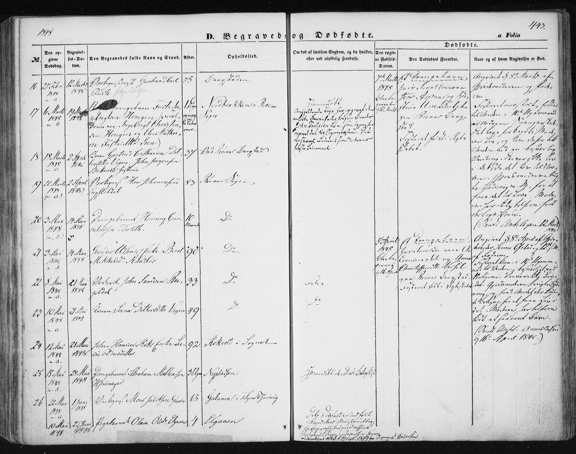 Ministerialprotokoller, klokkerbøker og fødselsregistre - Sør-Trøndelag, SAT/A-1456/681/L0931: Ministerialbok nr. 681A09, 1845-1859, s. 443