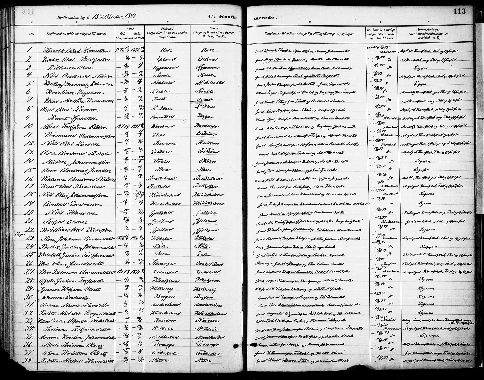Tysnes sokneprestembete, SAB/A-78601/H/Haa: Ministerialbok nr. D 1, 1887-1904, s. 113