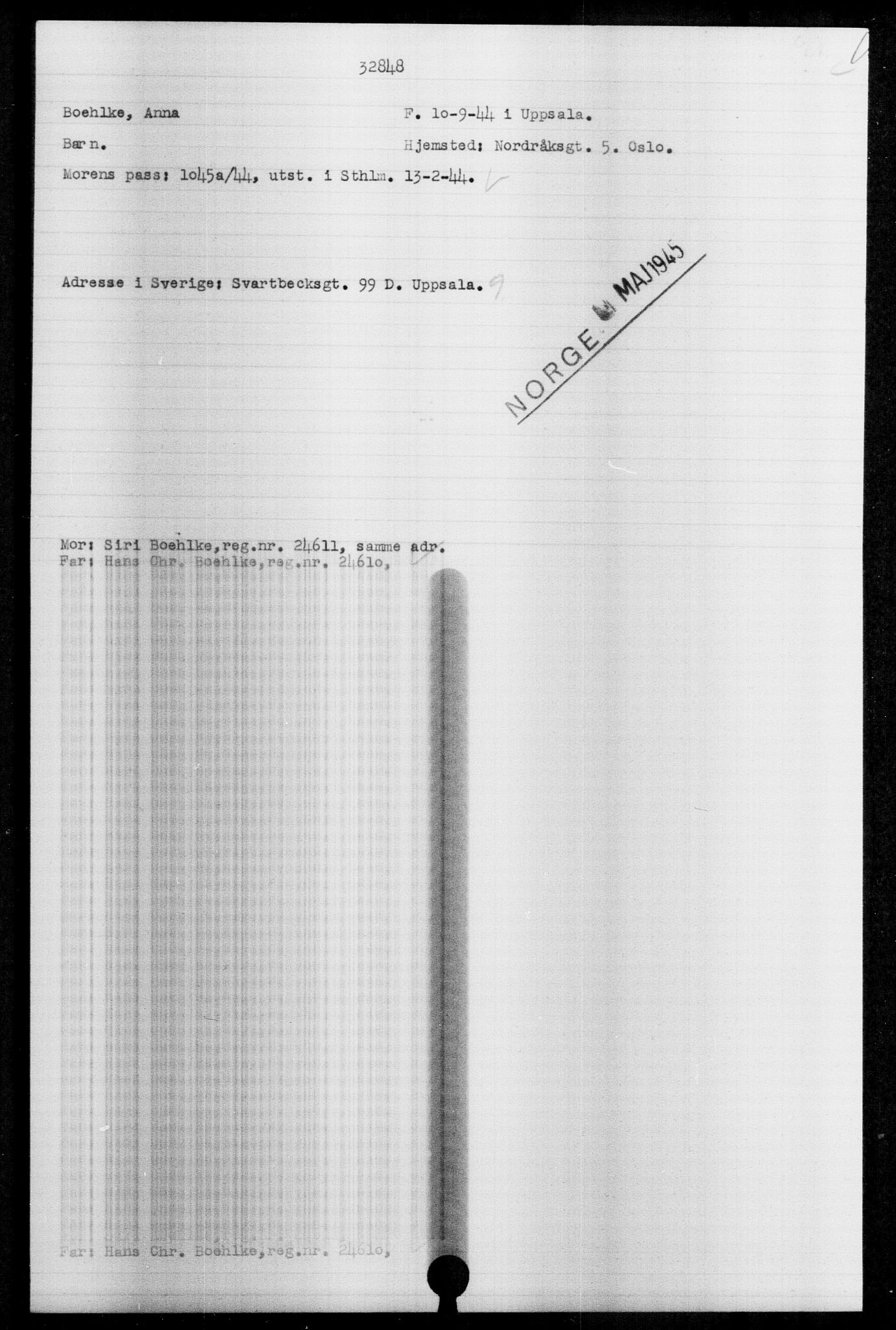 Utenriksstasjonene, Legasjonen i Stockholm, Flyktningkontoret, AV/RA-S-6753/V/Va/L0013: Kjesäterkartoteket, flyktninger med registreringsnr. 31500-34731, 1940-1945, s. 1409