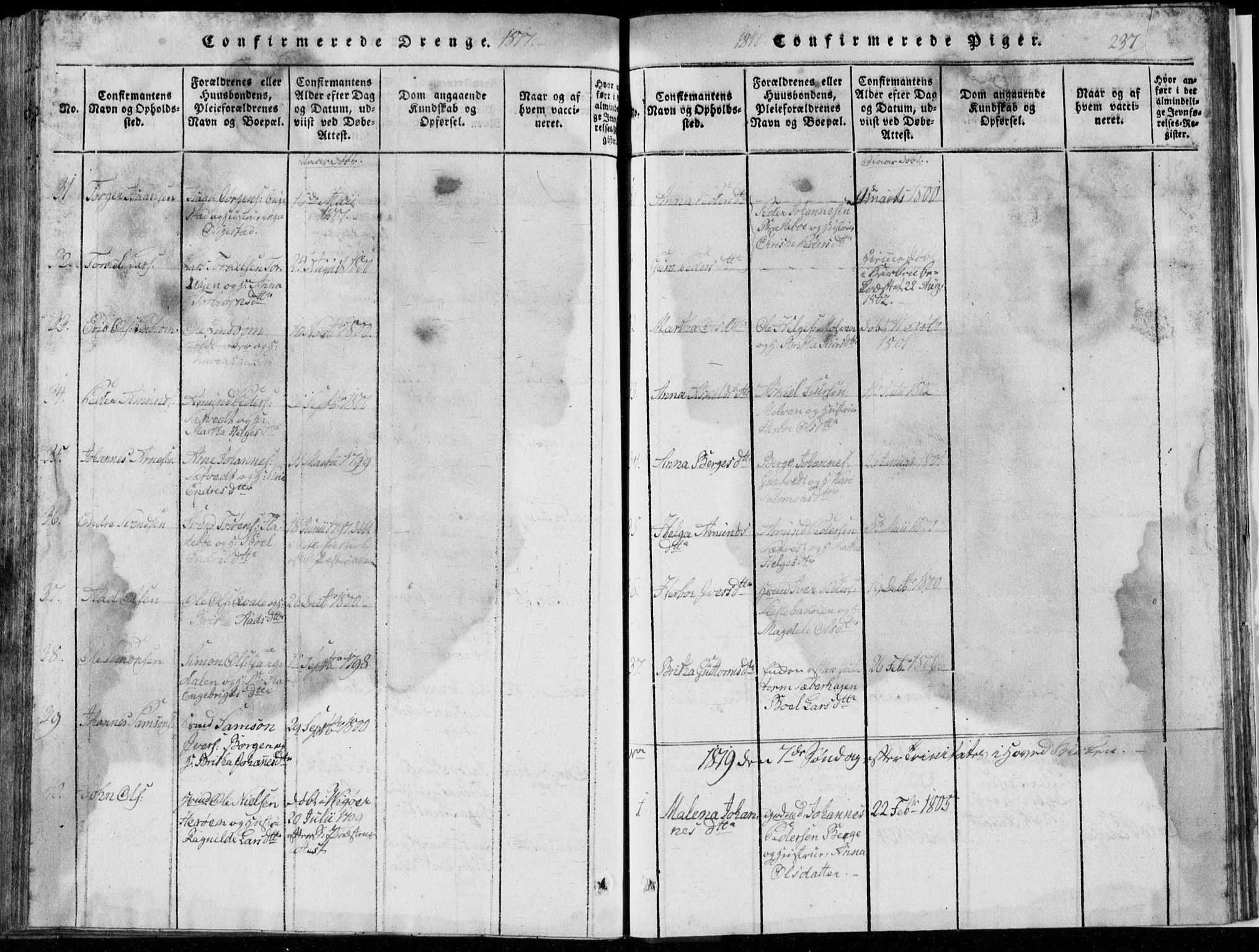 Strandebarm sokneprestembete, SAB/A-78401/H/Hab: Klokkerbok nr. A  1, 1816-1826, s. 237