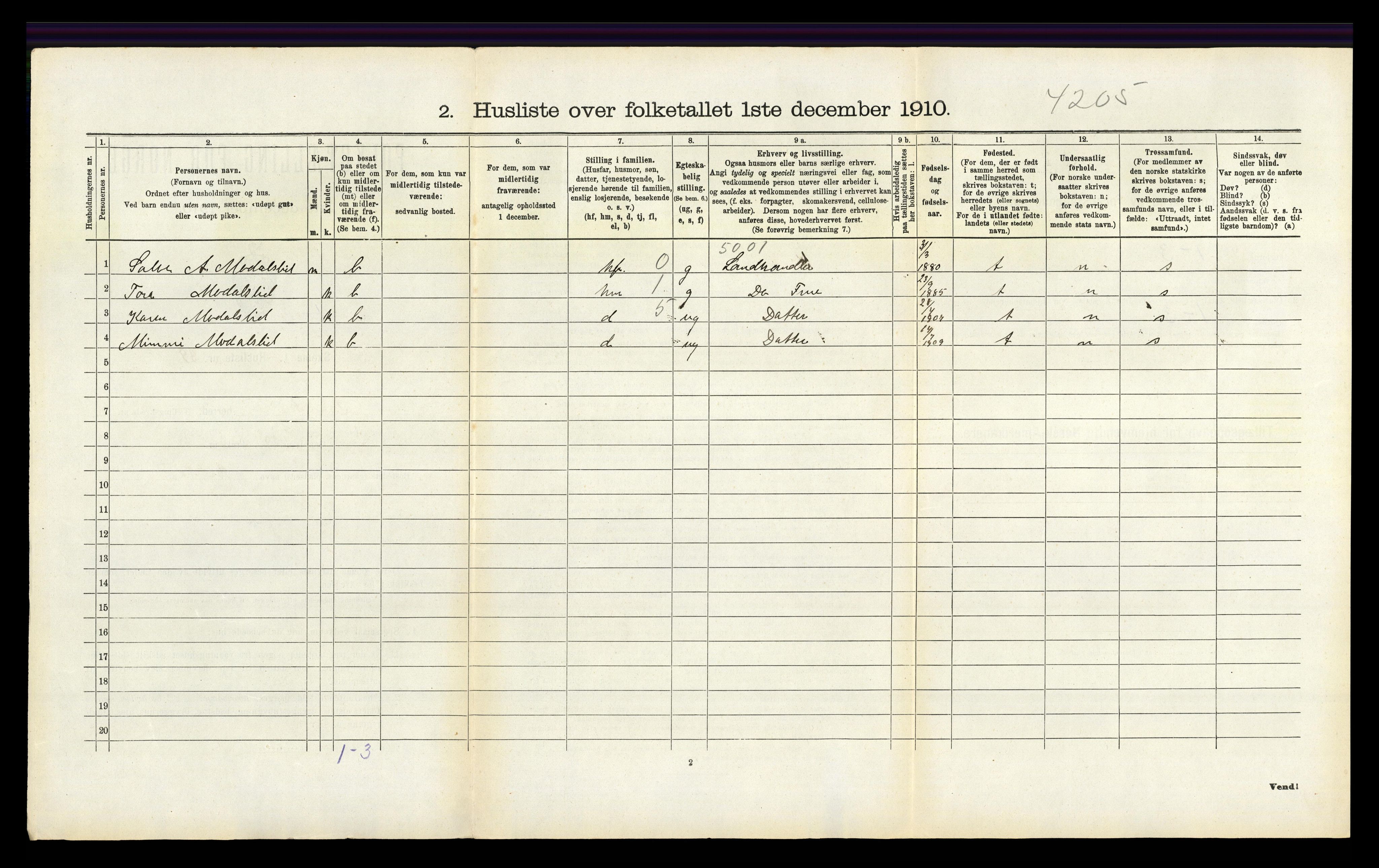 RA, Folketelling 1910 for 1045 Bakke herred, 1910, s. 294