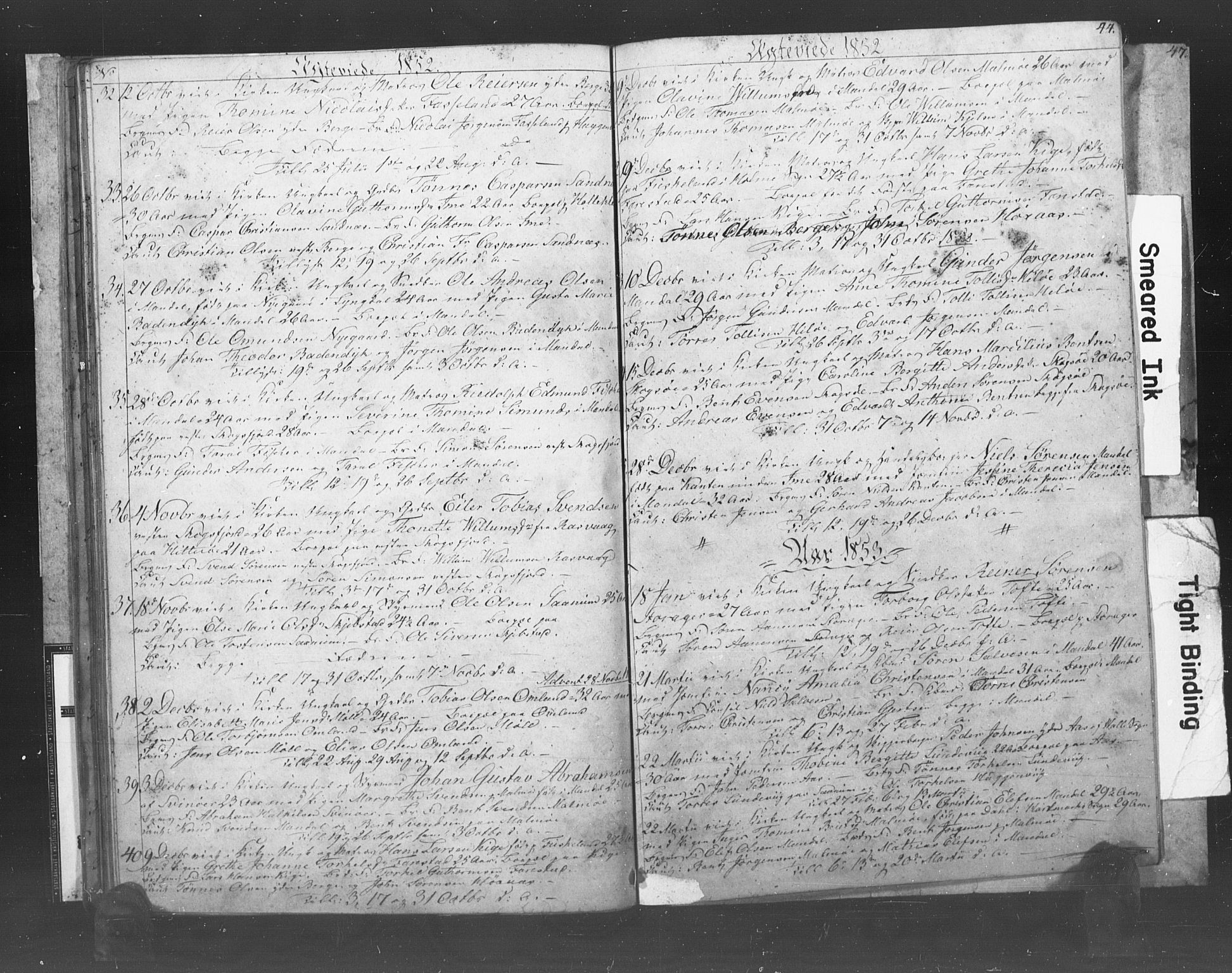 Mandal sokneprestkontor, AV/SAK-1111-0030/F/Fb/Fba/L0007: Klokkerbok nr. B 1G, 1850-1853, s. 44