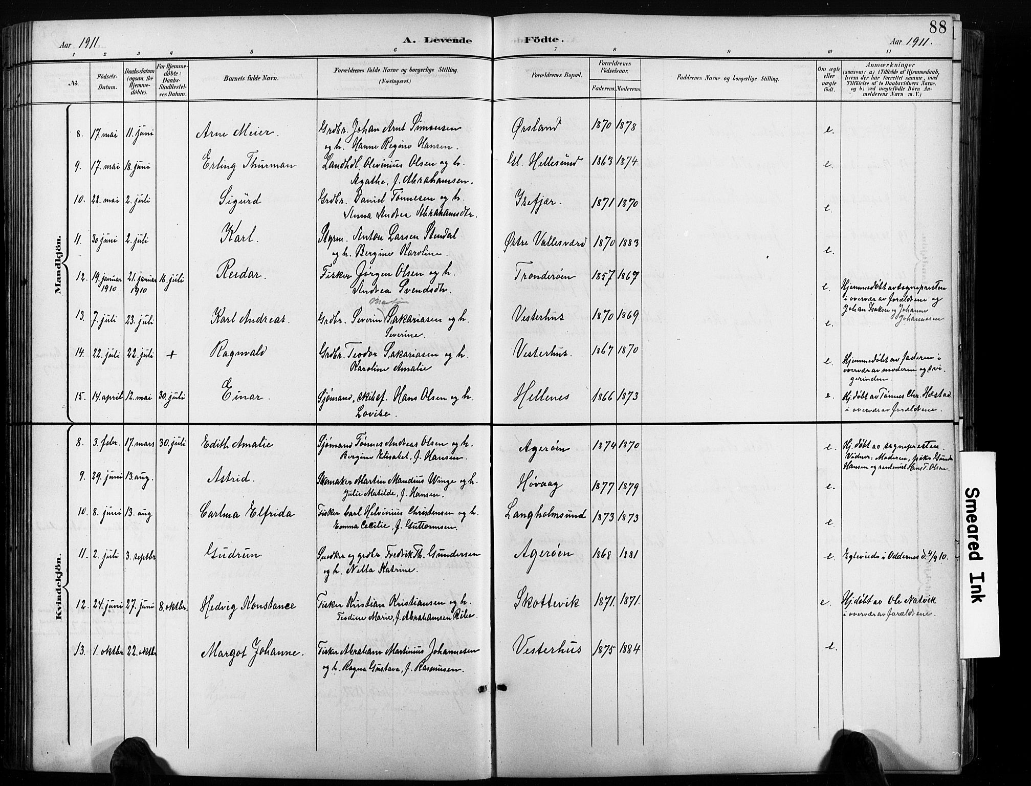 Høvåg sokneprestkontor, AV/SAK-1111-0025/F/Fb/L0005: Klokkerbok nr. B 5, 1898-1929, s. 88