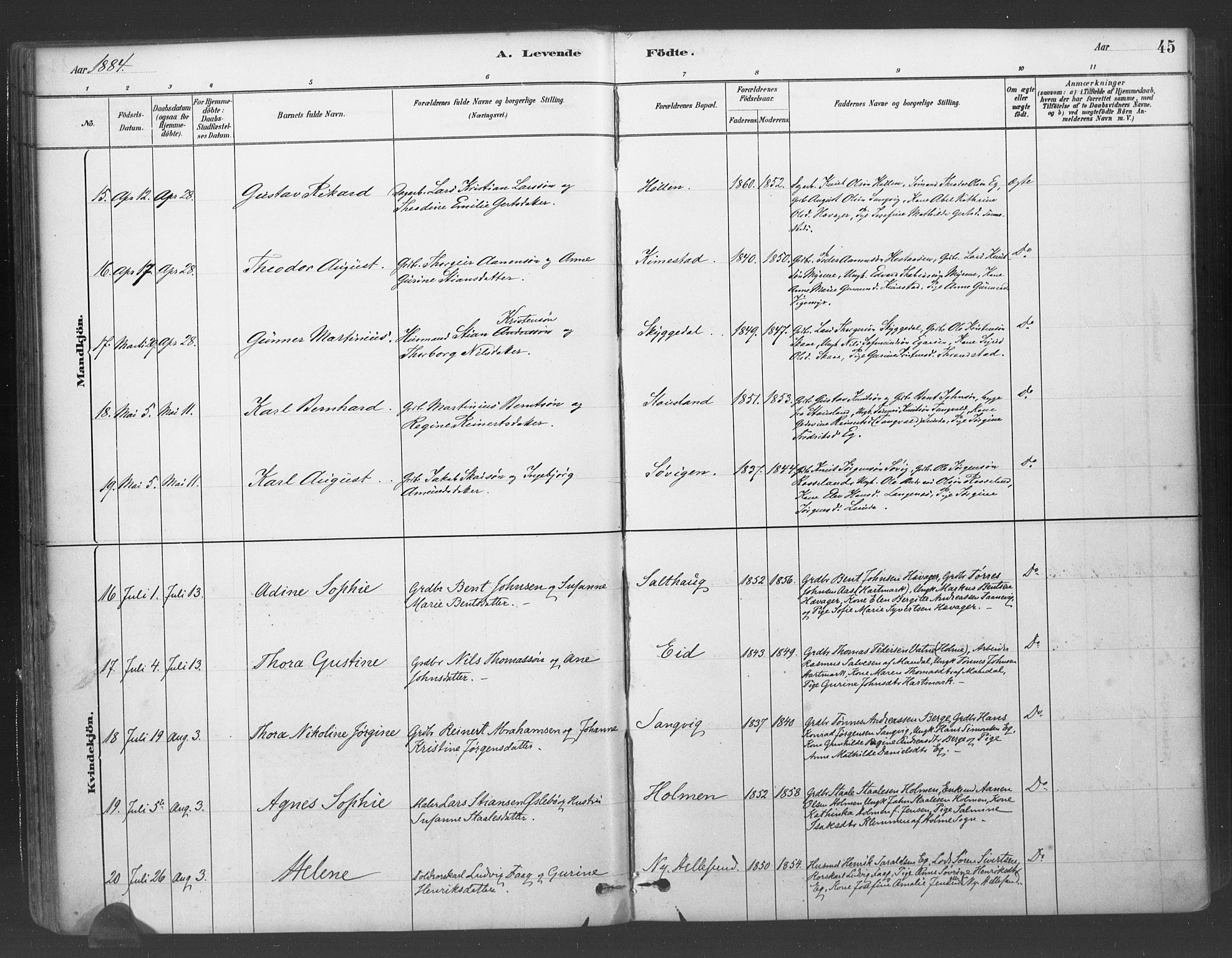 Søgne sokneprestkontor, AV/SAK-1111-0037/F/Fa/Fab/L0012: Ministerialbok nr. A 12, 1880-1891, s. 45