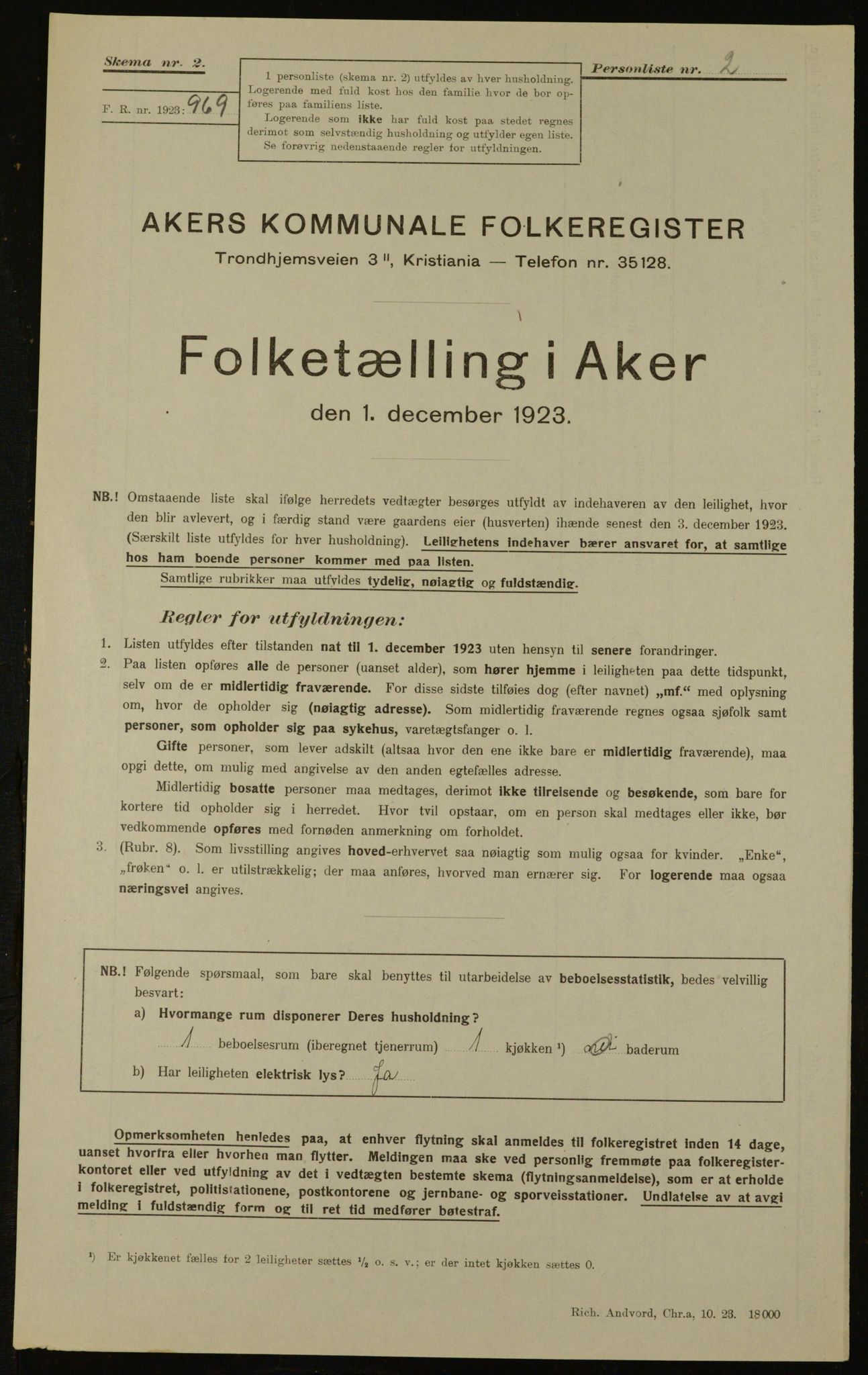 , Kommunal folketelling 1.12.1923 for Aker, 1923, s. 13923