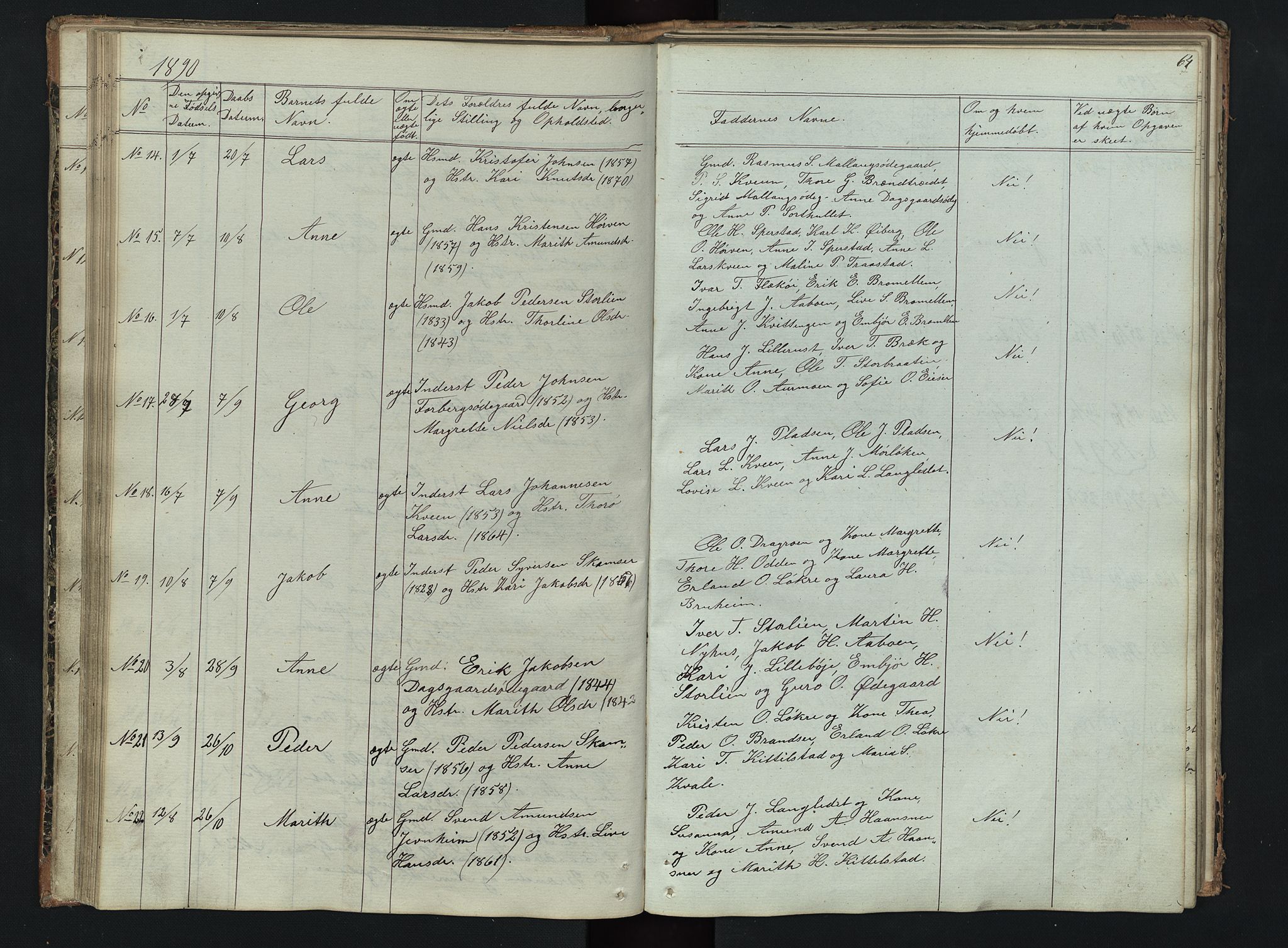 Skjåk prestekontor, AV/SAH-PREST-072/H/Ha/Hab/L0002: Klokkerbok nr. 2, 1867-1894, s. 64