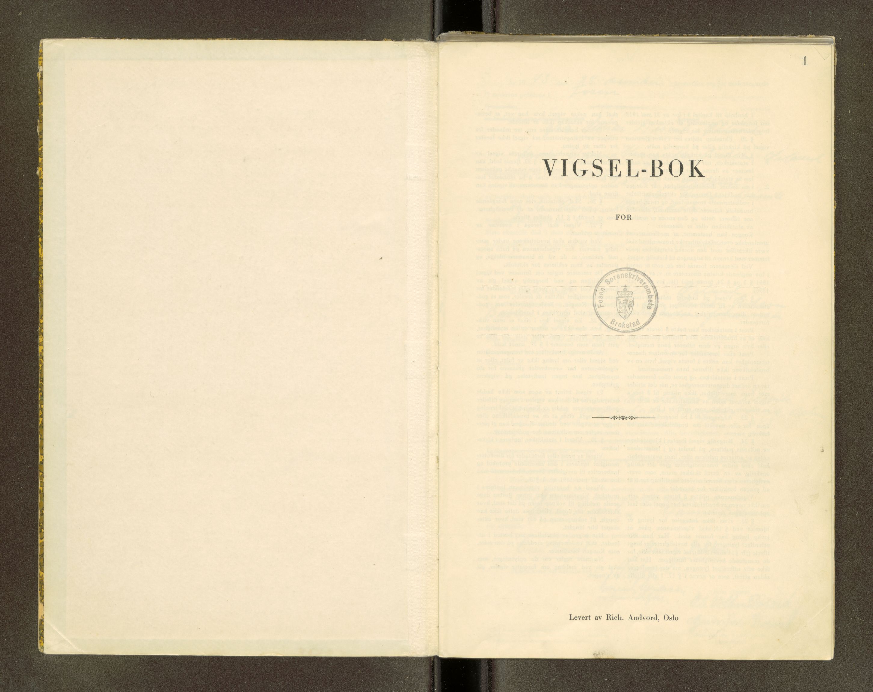 Fosen sorenskriveri, SAT/A-1107/1/6/6D/L0003: Vigselsbok, 1943-1961, s. 1