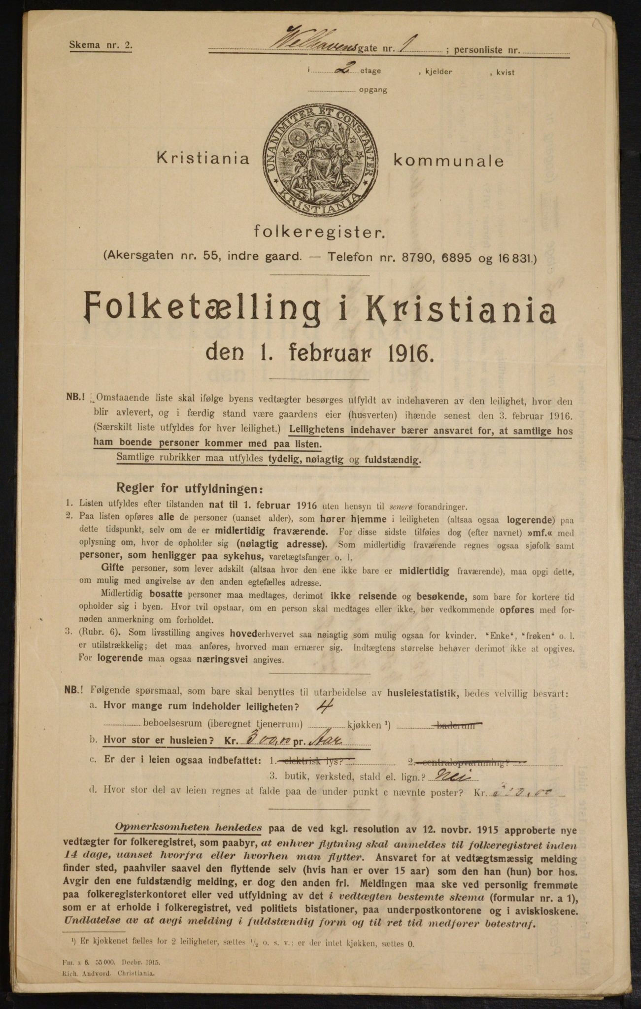 OBA, Kommunal folketelling 1.2.1916 for Kristiania, 1916, s. 131007