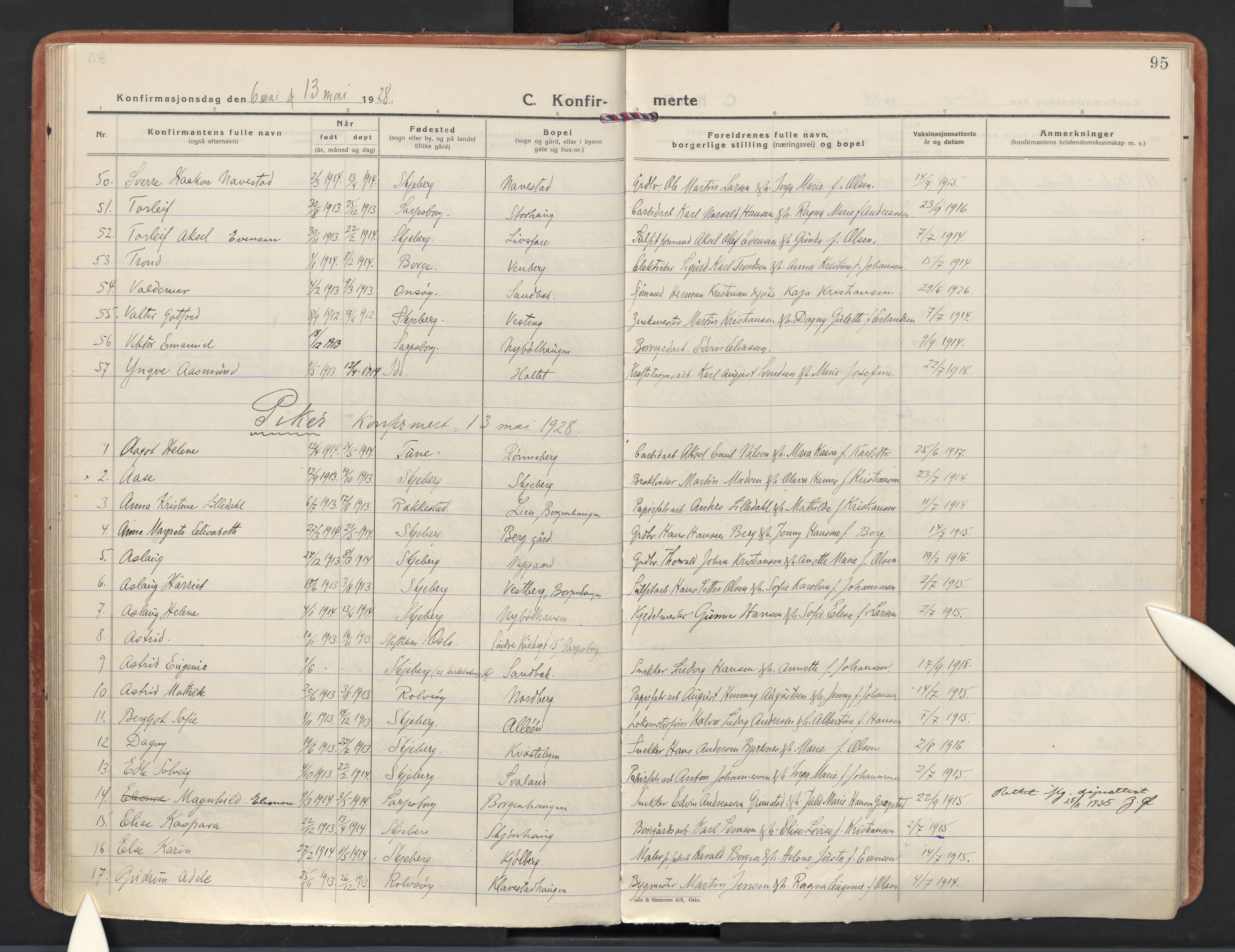 Skjeberg prestekontor Kirkebøker, AV/SAO-A-10923/F/Fd/L0002: Ministerialbok nr. IV 2, 1926-1936, s. 95