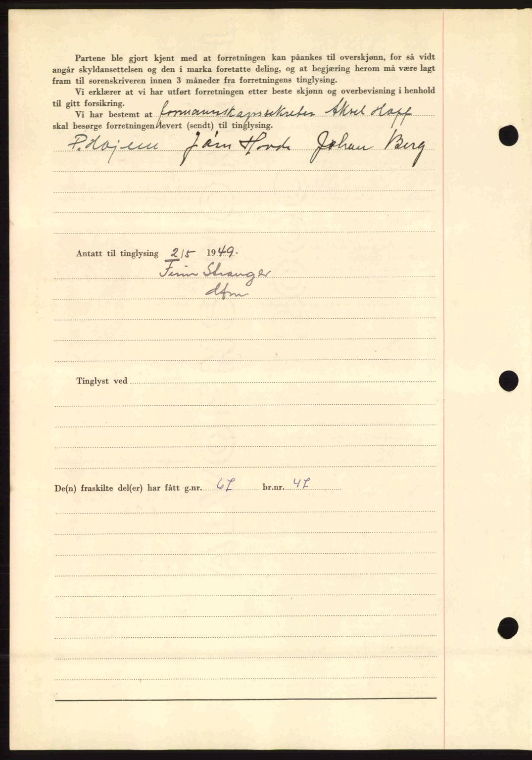 Fosen sorenskriveri, AV/SAT-A-1107/1/2/2C: Pantebok nr. A9, 1948-1949, Dagboknr: 628/1949