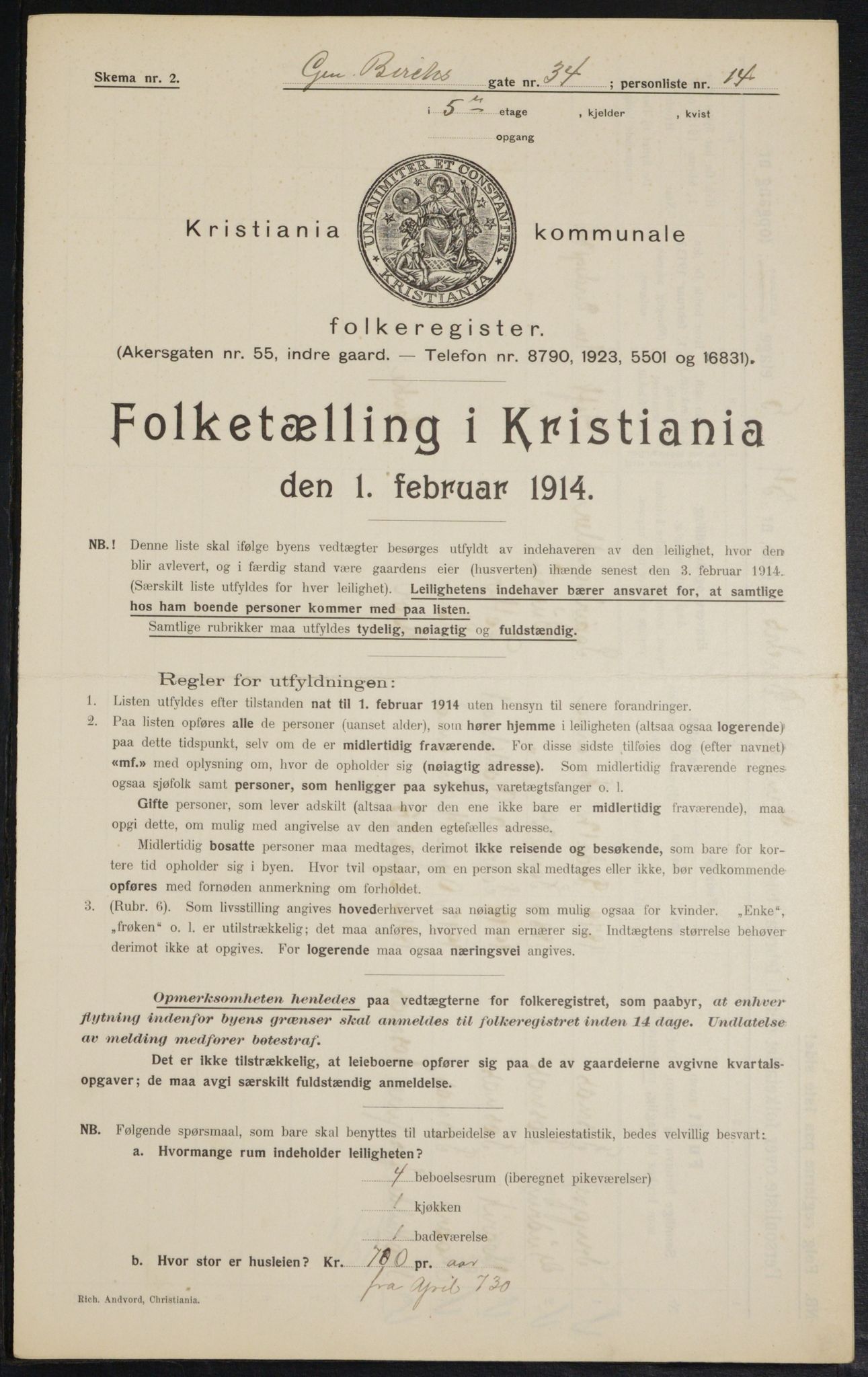 OBA, Kommunal folketelling 1.2.1914 for Kristiania, 1914, s. 29307