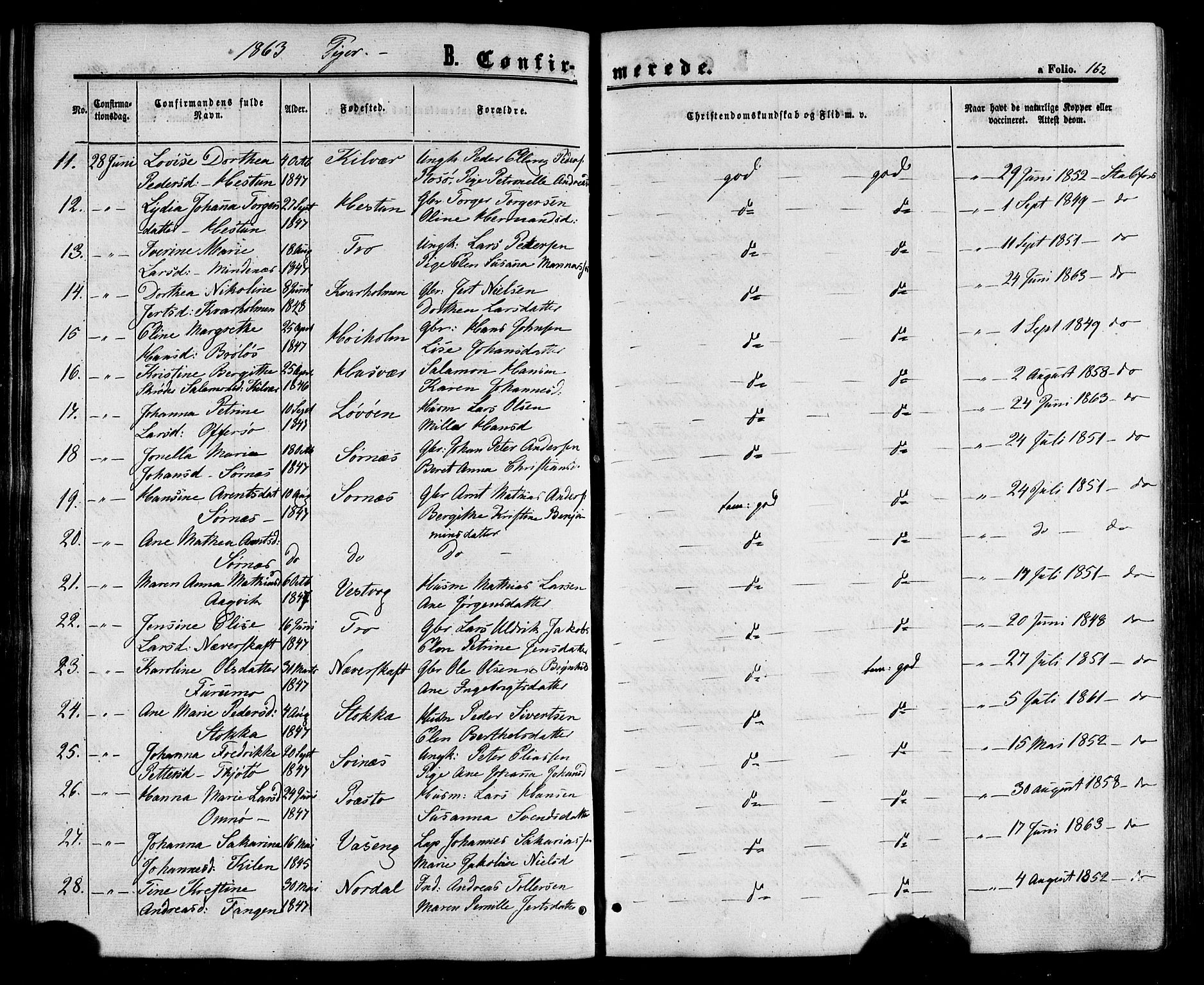 Ministerialprotokoller, klokkerbøker og fødselsregistre - Nordland, SAT/A-1459/817/L0262: Ministerialbok nr. 817A03/ 1, 1862-1877, s. 162