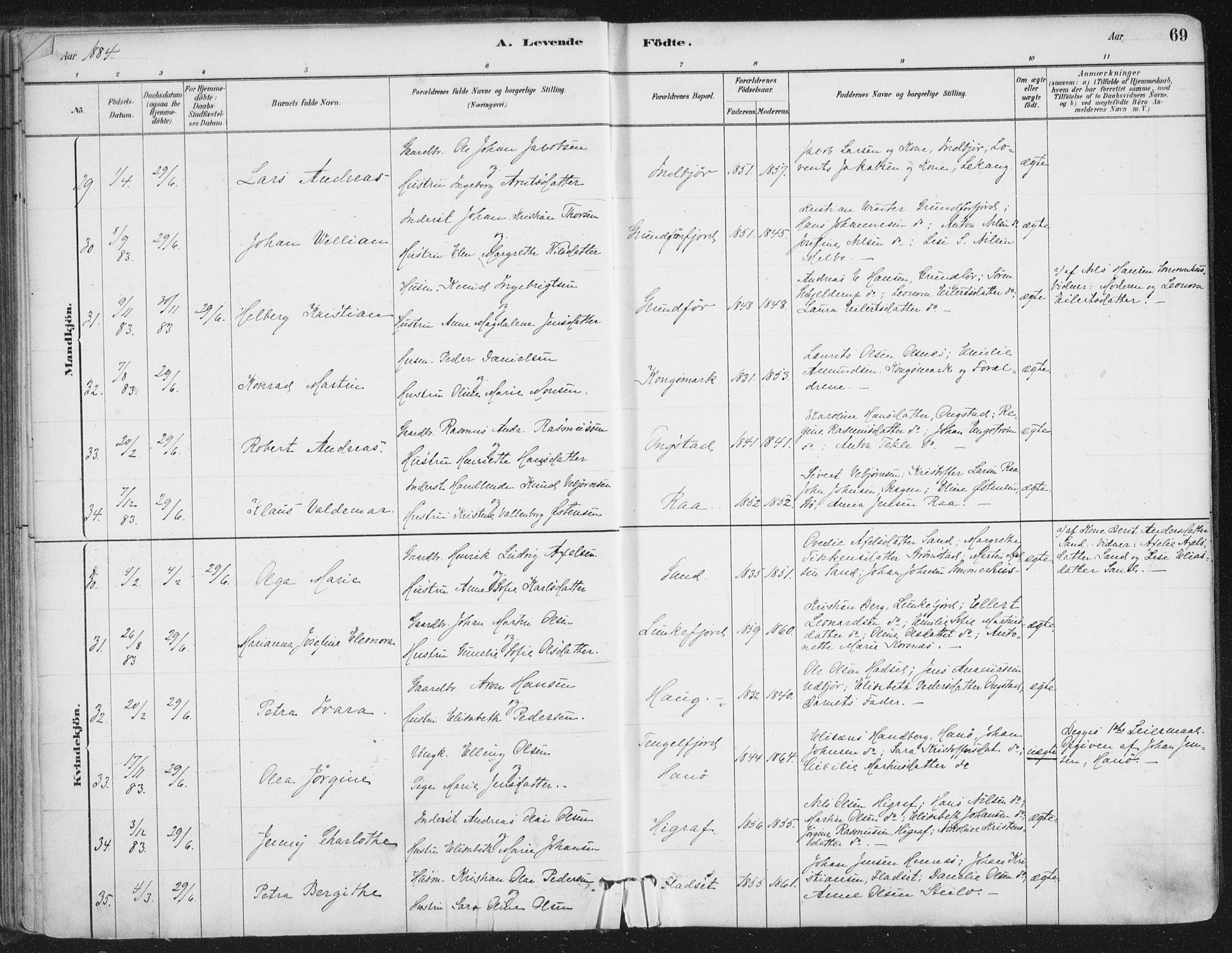 Ministerialprotokoller, klokkerbøker og fødselsregistre - Nordland, AV/SAT-A-1459/888/L1244: Ministerialbok nr. 888A10, 1880-1890, s. 69
