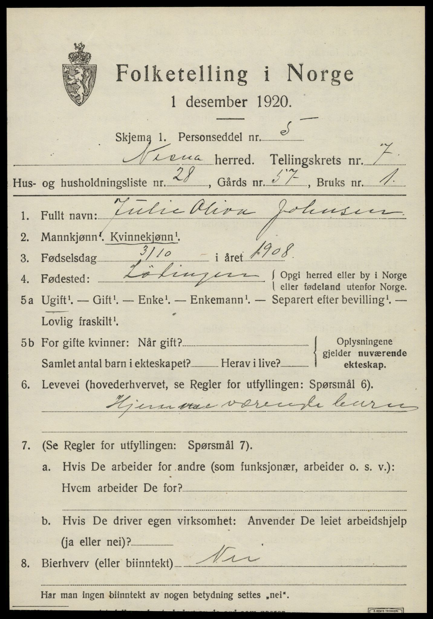 SAT, Folketelling 1920 for 1828 Nesna herred, 1920, s. 5741