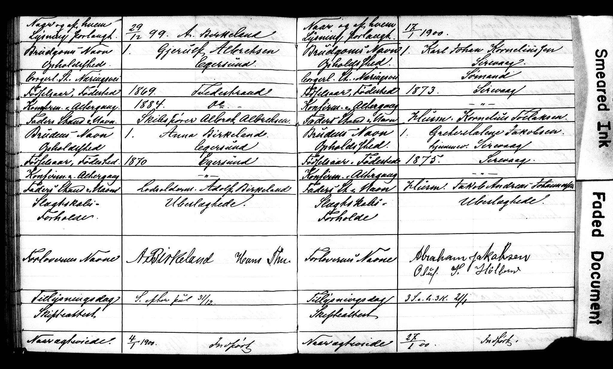 Eigersund sokneprestkontor, AV/SAST-A-101807/S27/L0002: Lysningsprotokoll nr. 2, 1895-1900