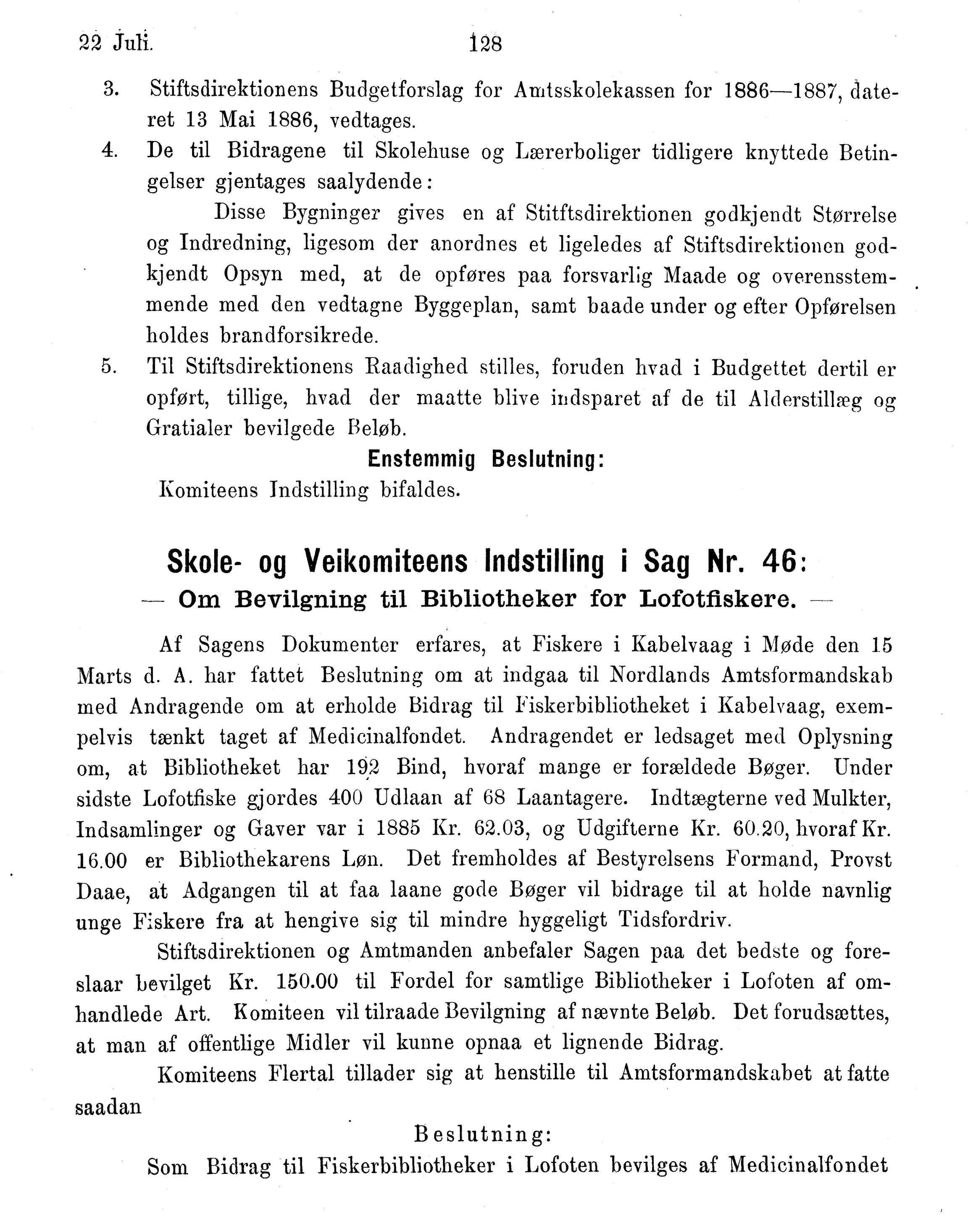 Nordland Fylkeskommune. Fylkestinget, AIN/NFK-17/176/A/Ac/L0015: Fylkestingsforhandlinger 1886-1890, 1886-1890