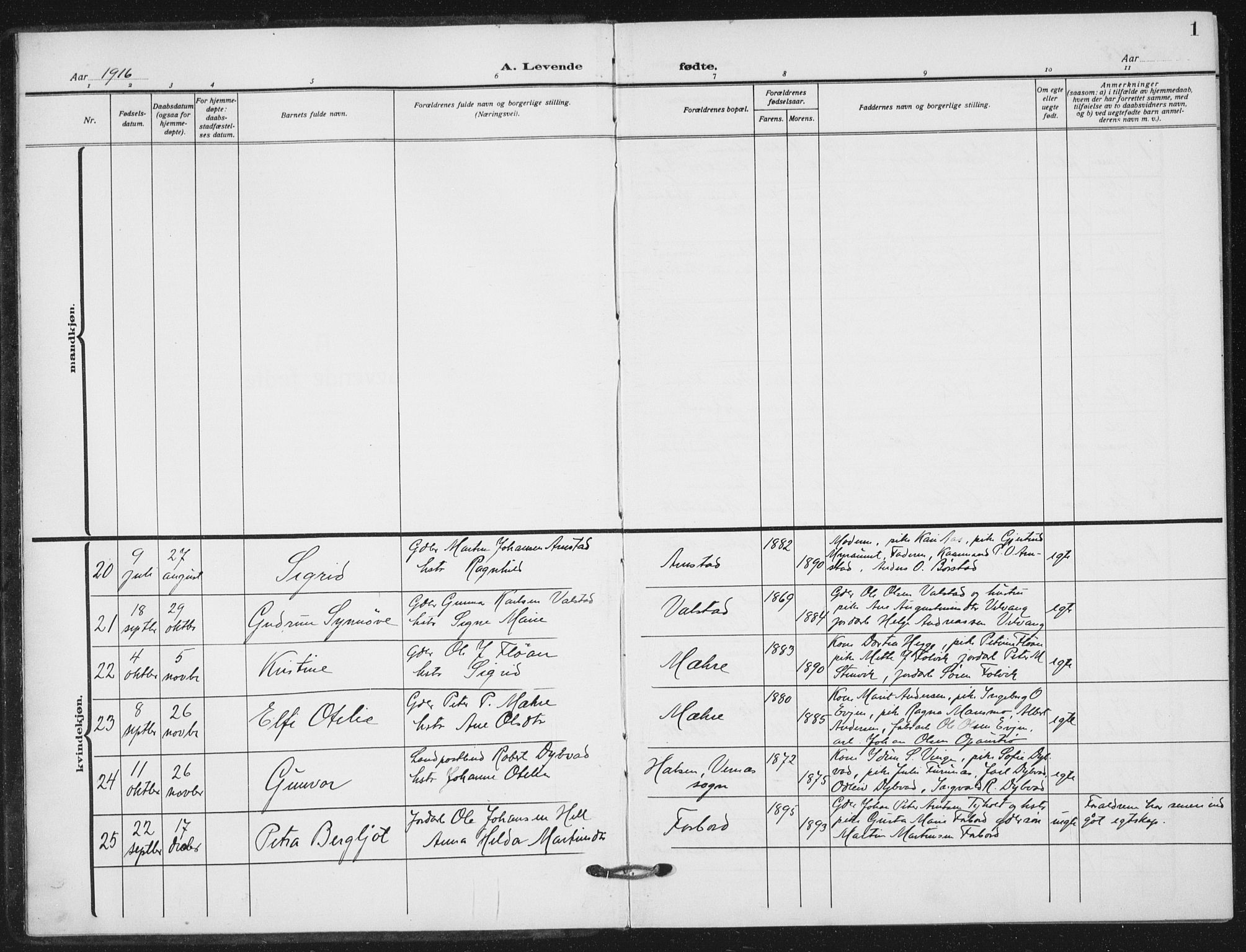 Ministerialprotokoller, klokkerbøker og fødselsregistre - Nord-Trøndelag, SAT/A-1458/712/L0102: Ministerialbok nr. 712A03, 1916-1929, s. 1