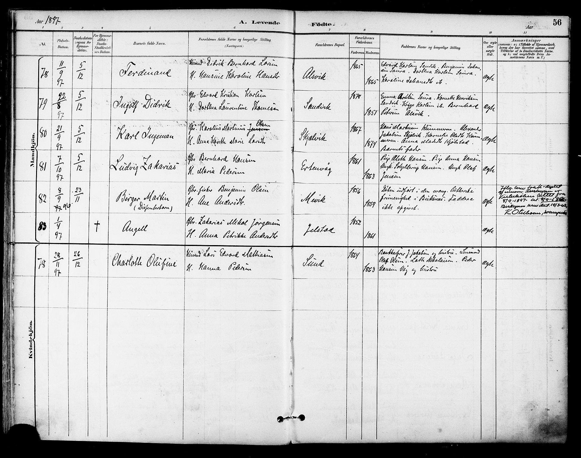 Ministerialprotokoller, klokkerbøker og fødselsregistre - Nordland, AV/SAT-A-1459/805/L0101: Ministerialbok nr. 805A07, 1892-1899, s. 56