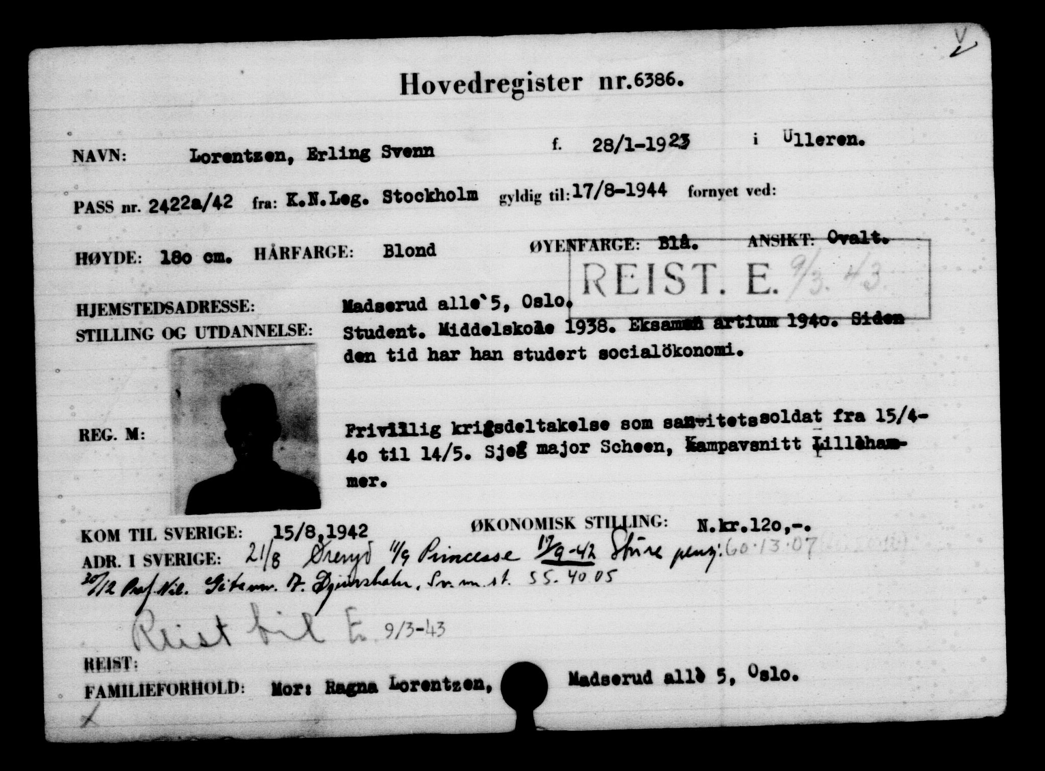 Utenriksstasjonene, Legasjonen i Stockholm, Flyktningkontoret, AV/RA-S-6753/V/Va/L0004: Kjesäterkartoteket, flyktninger med registreringsnr. 3496-6610, 1940-1945, s. 3417